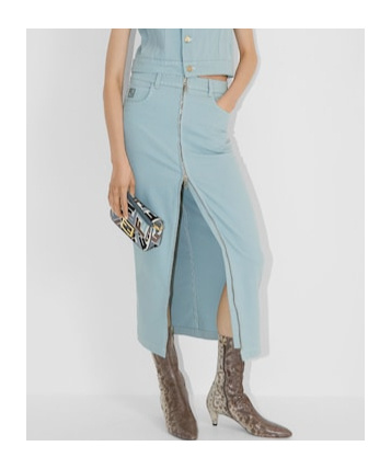 Fendi Woman Denim Skirt Sky Blue Size 4 Cotton In Blue
