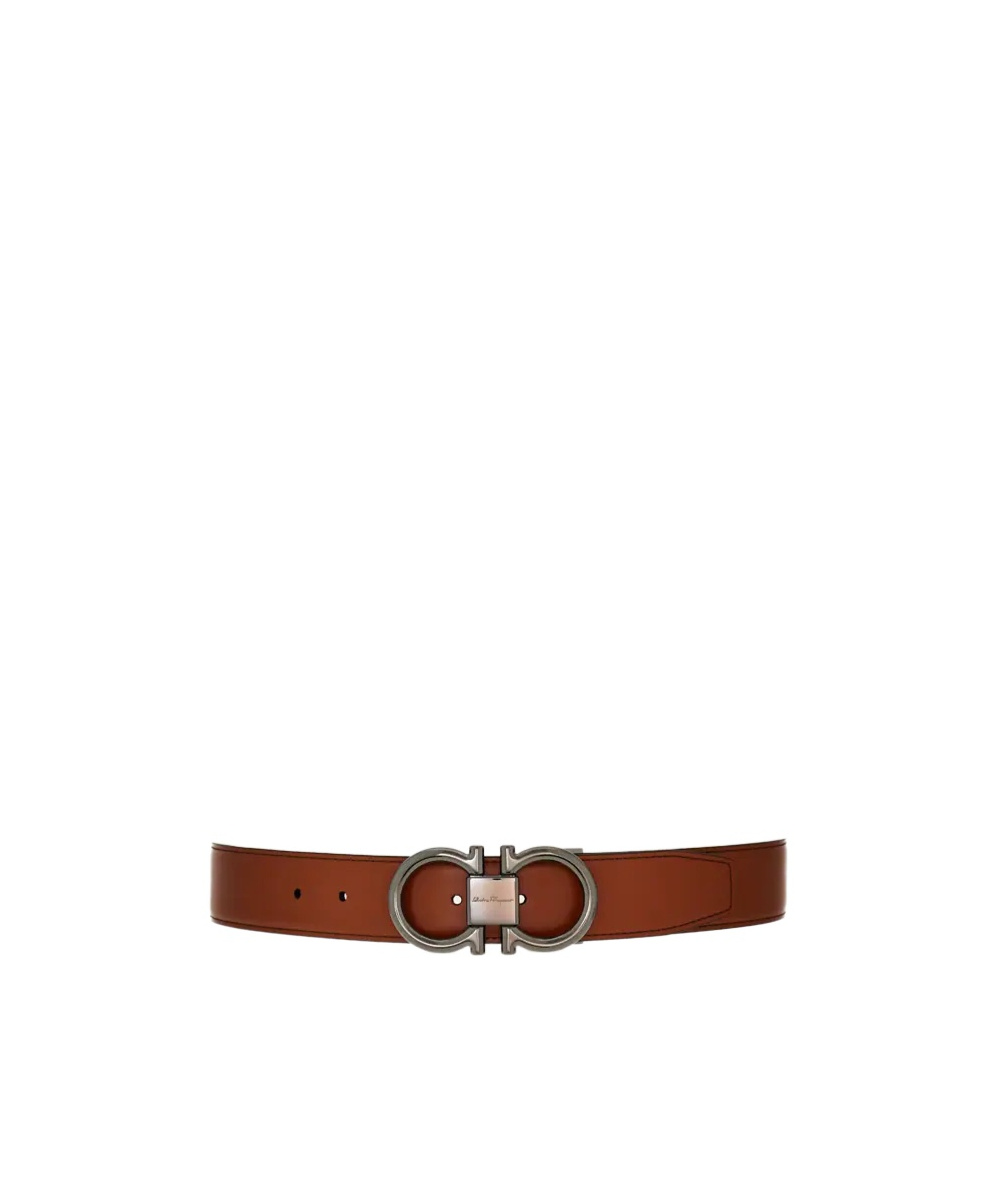Ferragamo Double-sided Adjustable Gancini Belt In Brown