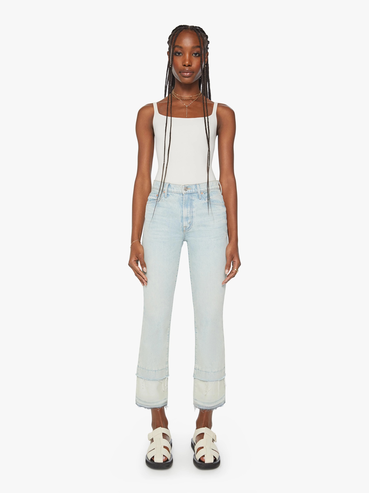 Mother Middle Waist Denim Trousers In White