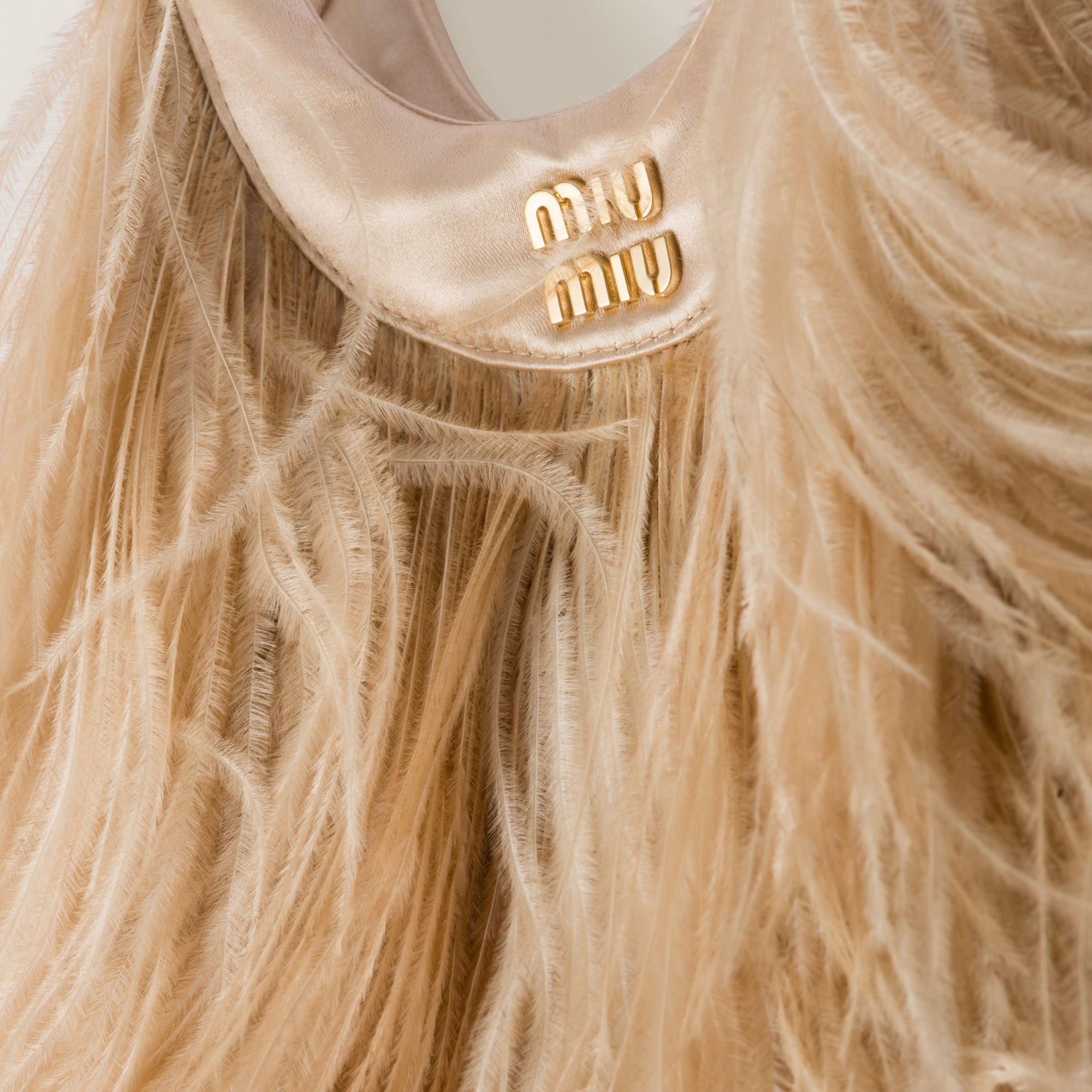 Miu Miu Feather-detail Satin Handbag In Yellow