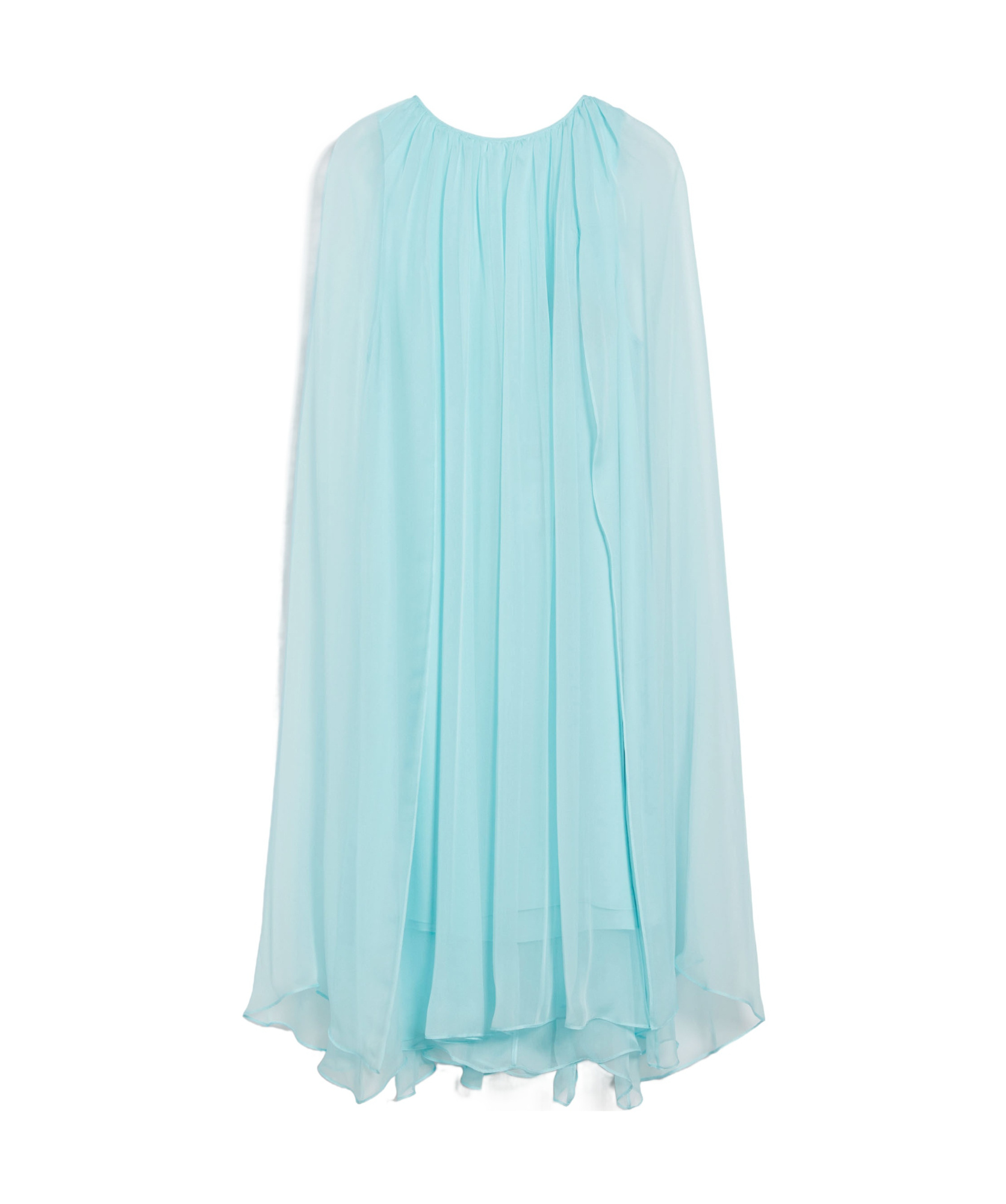 Max Mara Women Mini Light Blue Dress With Drawstring In Silk Chiffon Woman In Blue