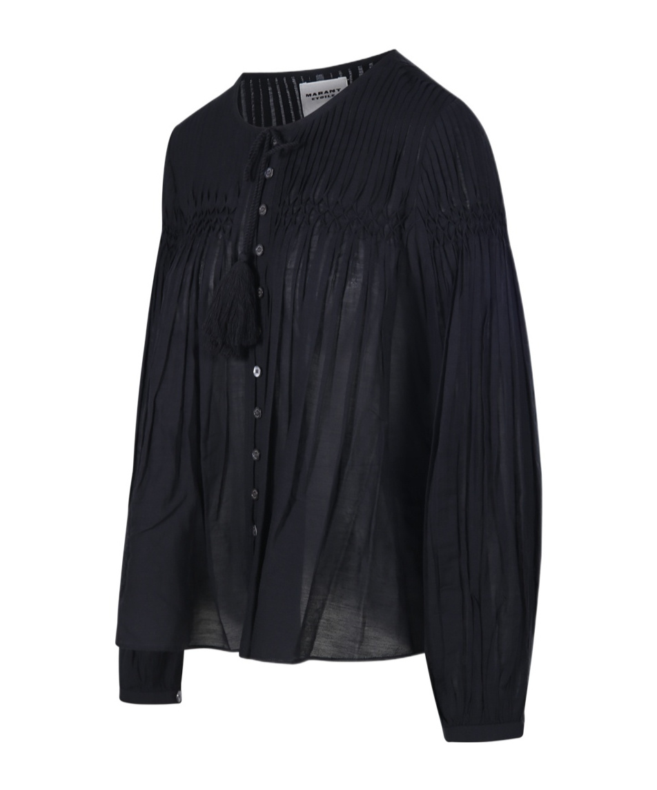 Shop Isabel Marant Abadi Plissé Blouse In Black