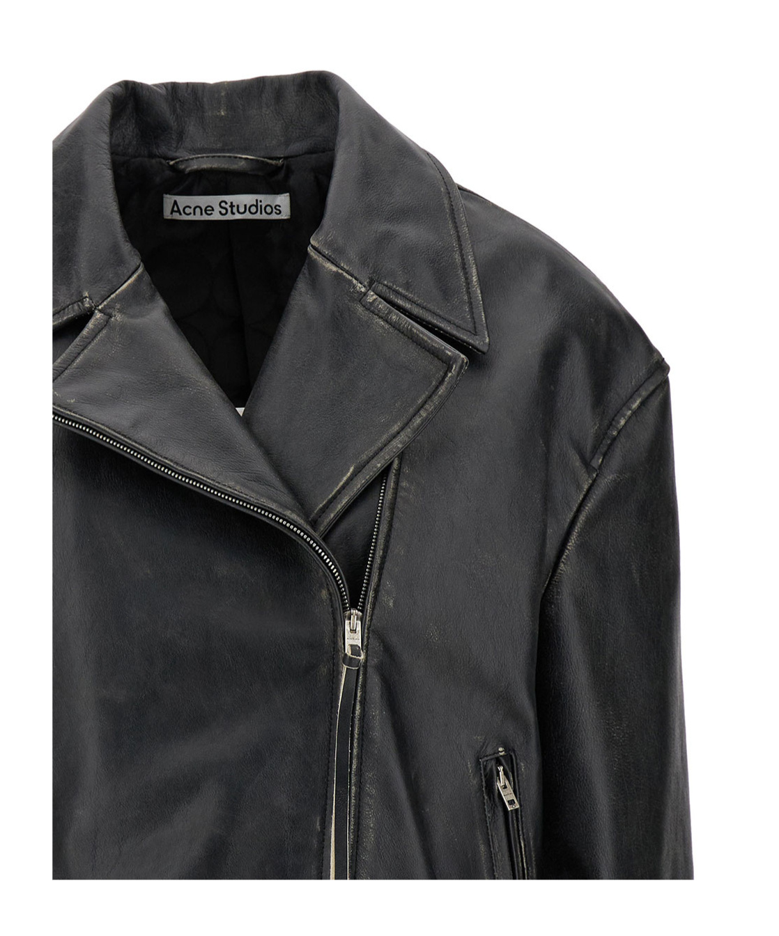 Acne Studios Black Biker Jacket In Vintage Looking Leather Woman In Black