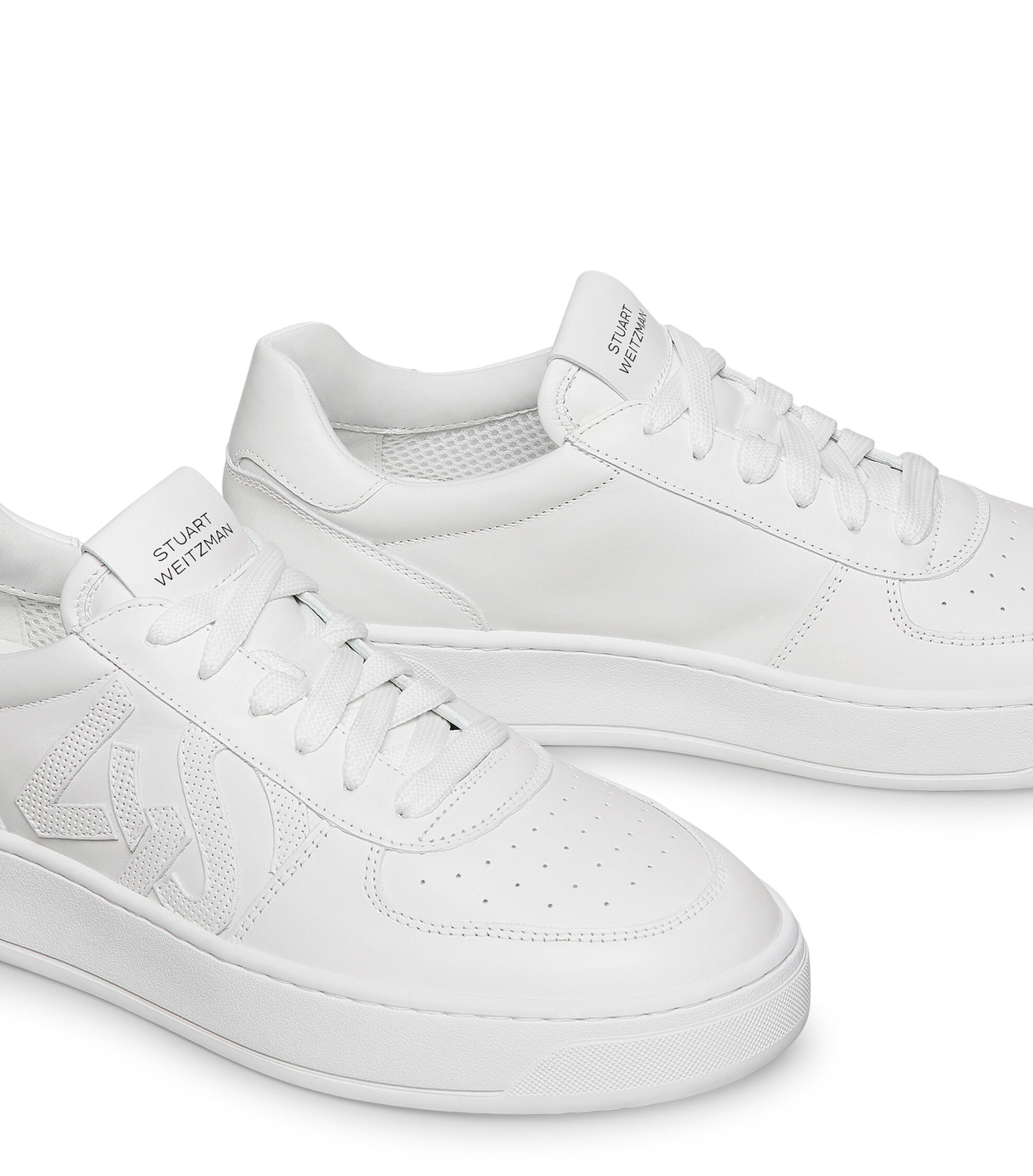 Stuart Weitzman Courtside Monogram Leather Sneakers In White