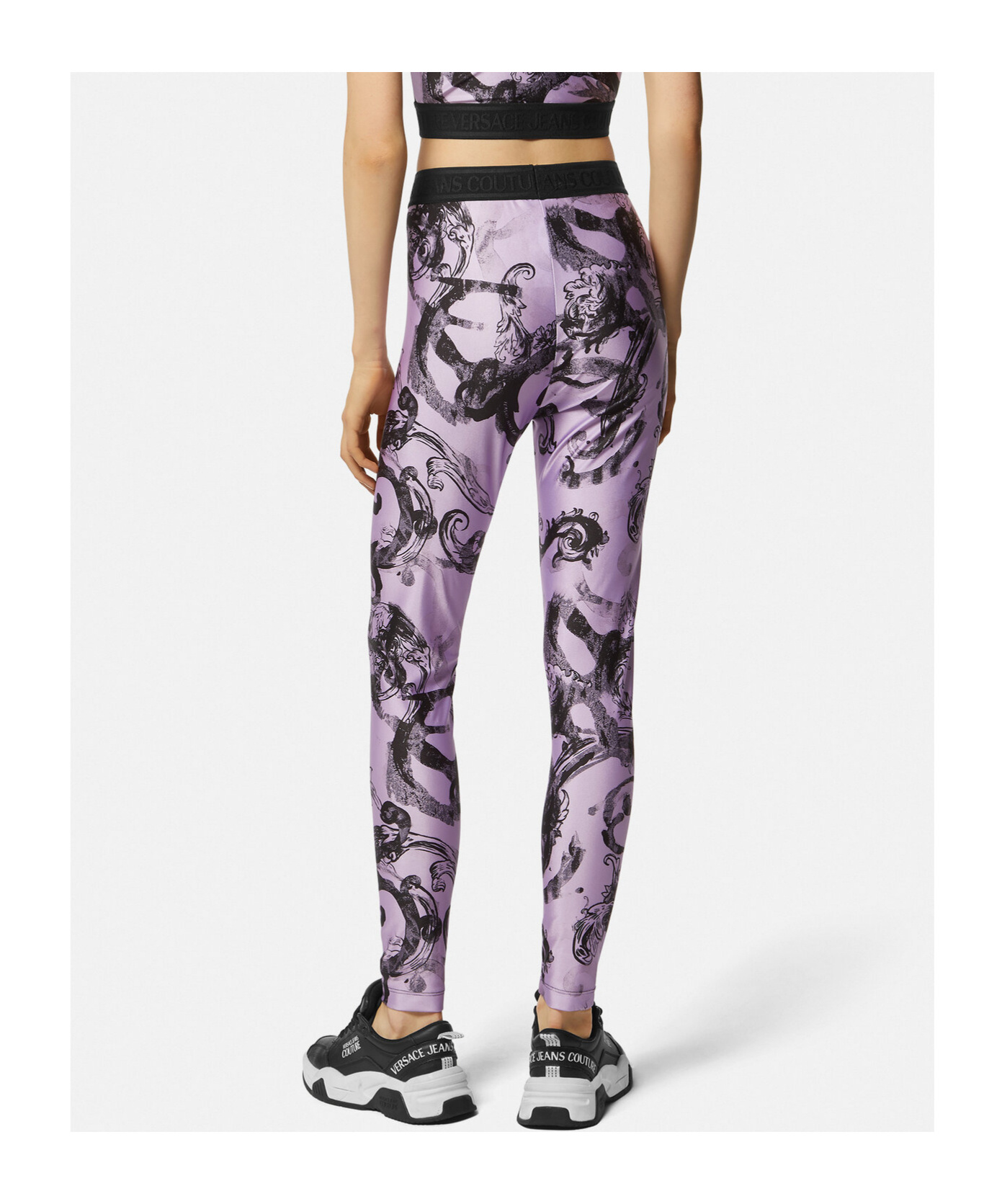 Versace Plain Knitted Leggings In Purple