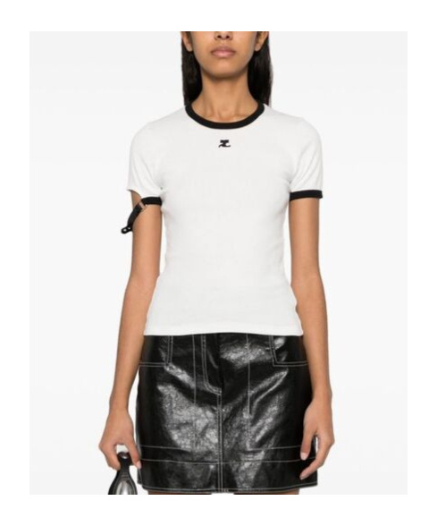 Courrèges Fitted White T-shirt With Contrasting Ribbed Trim In White