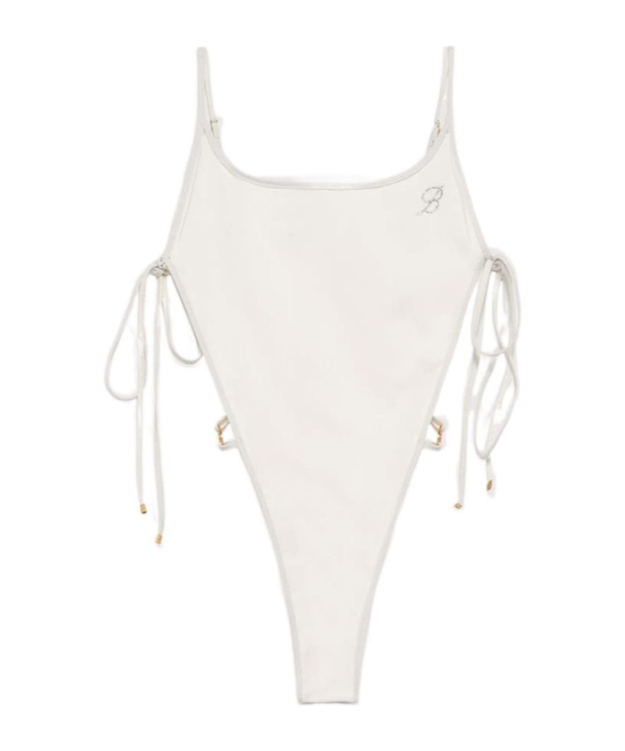 Blumarine Open Tie Side Swimsuit In White