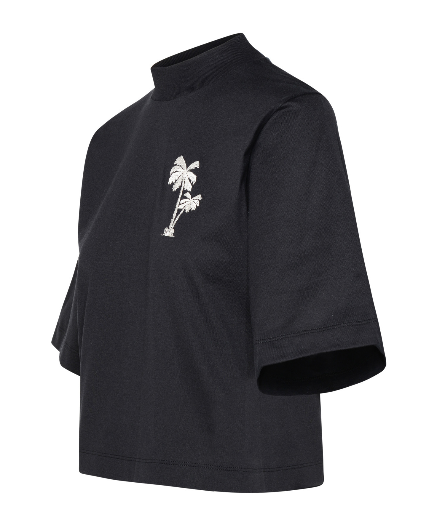 Palm Angels Cotton T-shirt With Embroidered Mock Neck In Black