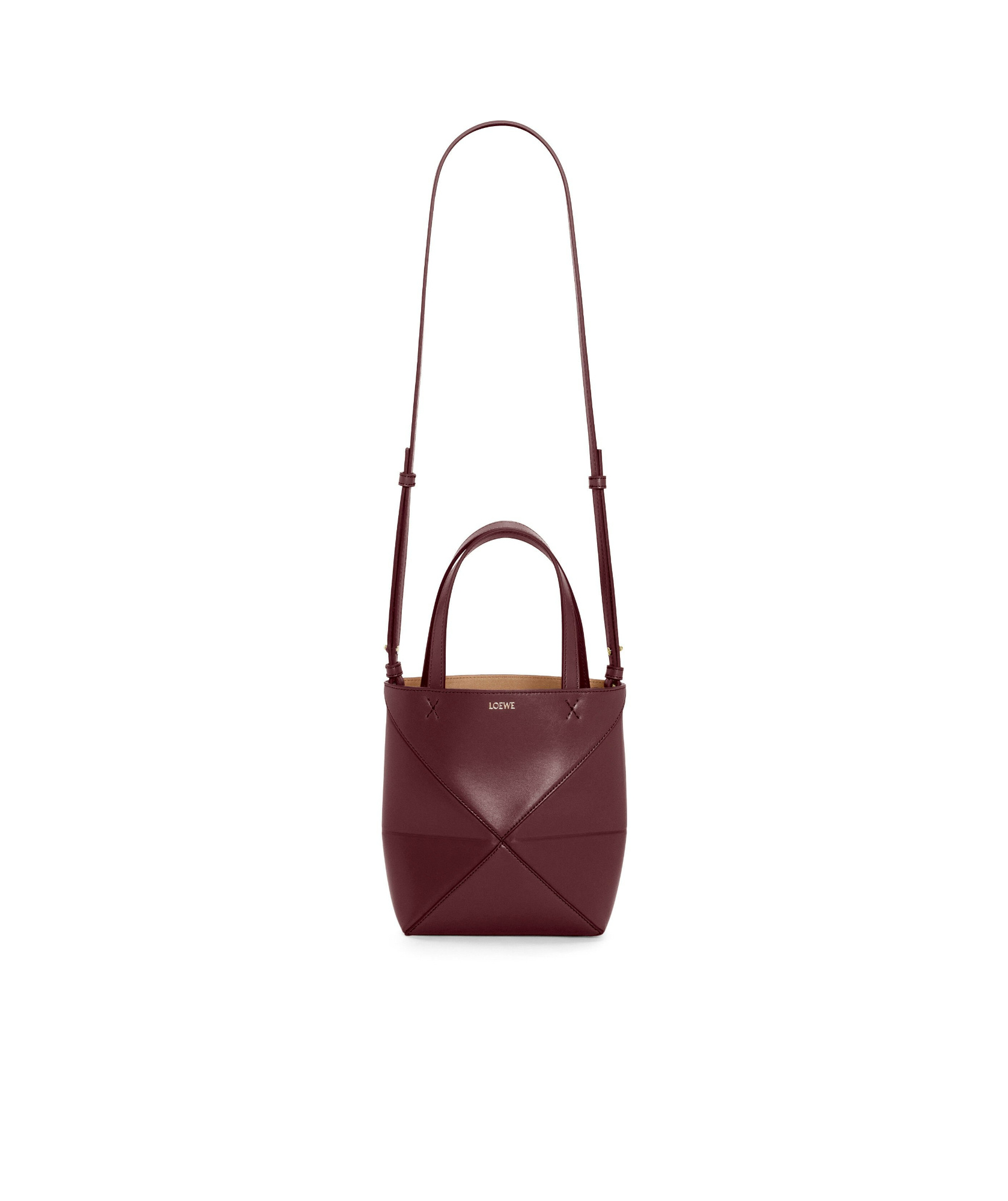 Loewe Mini Puzzle Fold Tote In Shiny Calfskin In Red