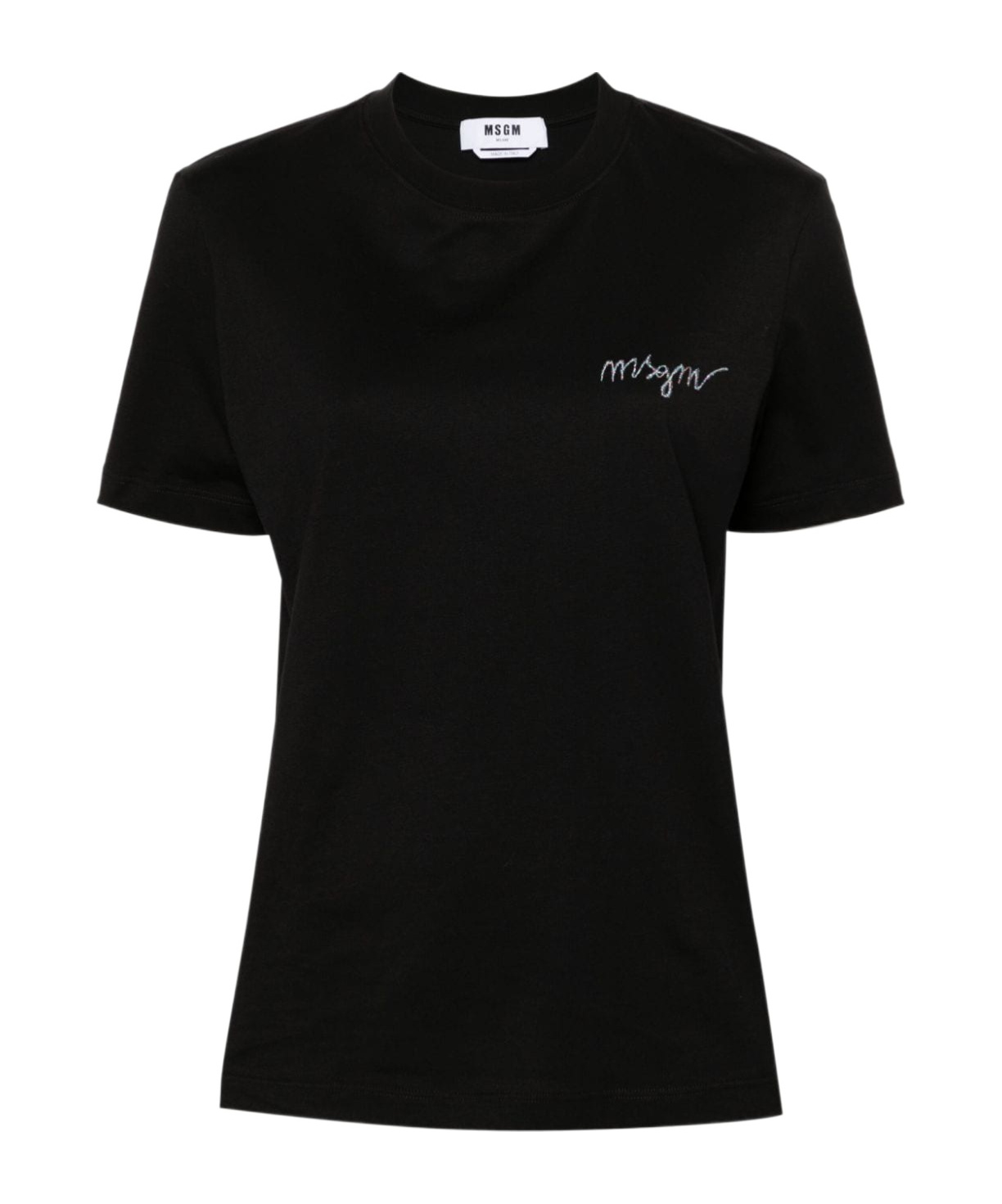 Msgm Logo-embroidered T-shirt In Black