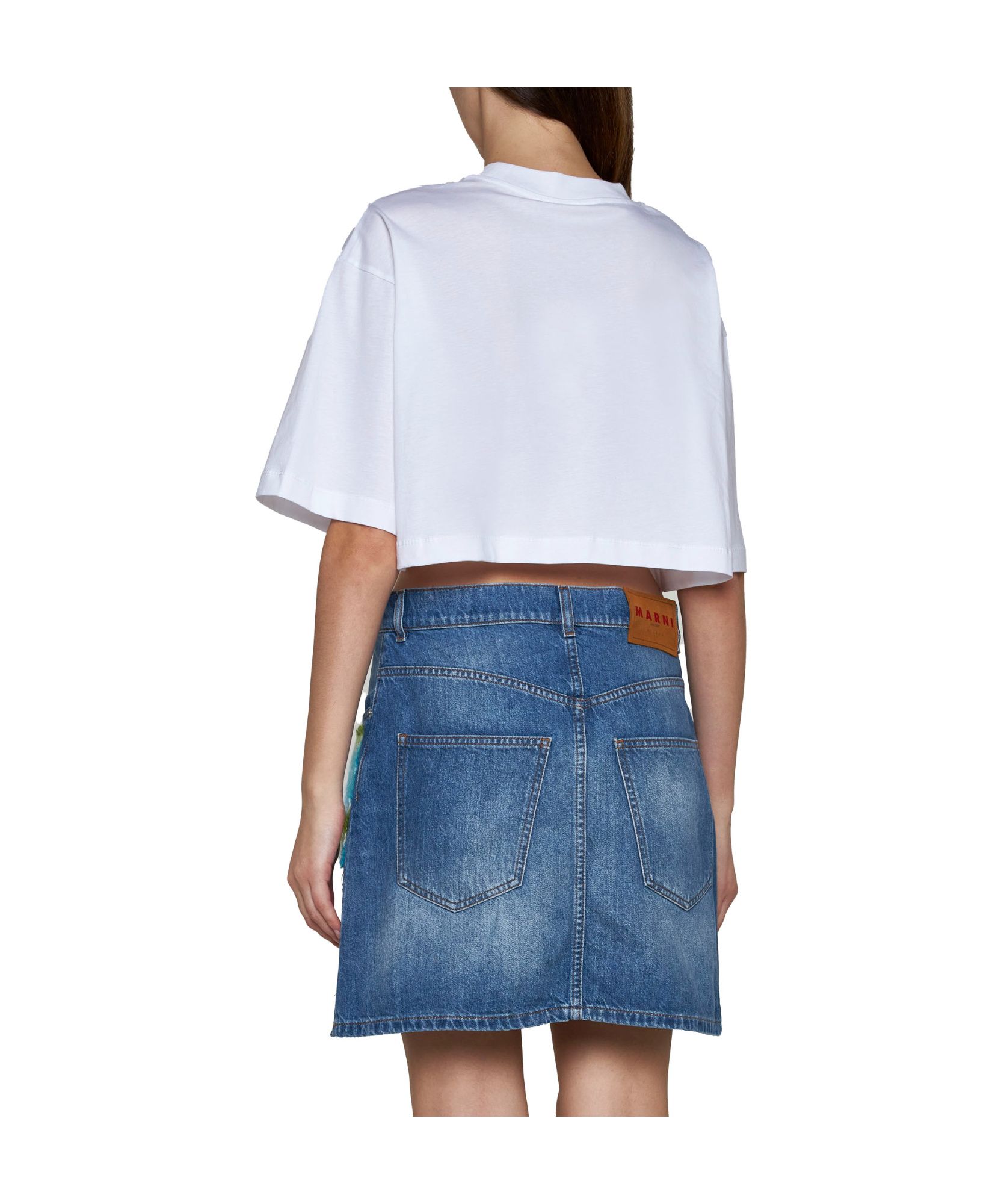 Marni Blue Paneled Denim Miniskirt In Blue