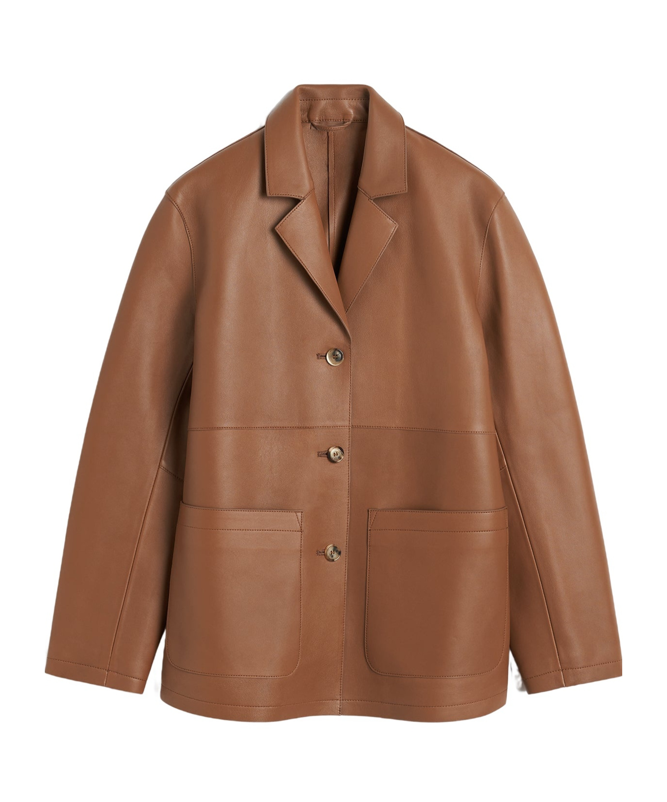 Totême Notched-lapels Leather Jacket In Brown