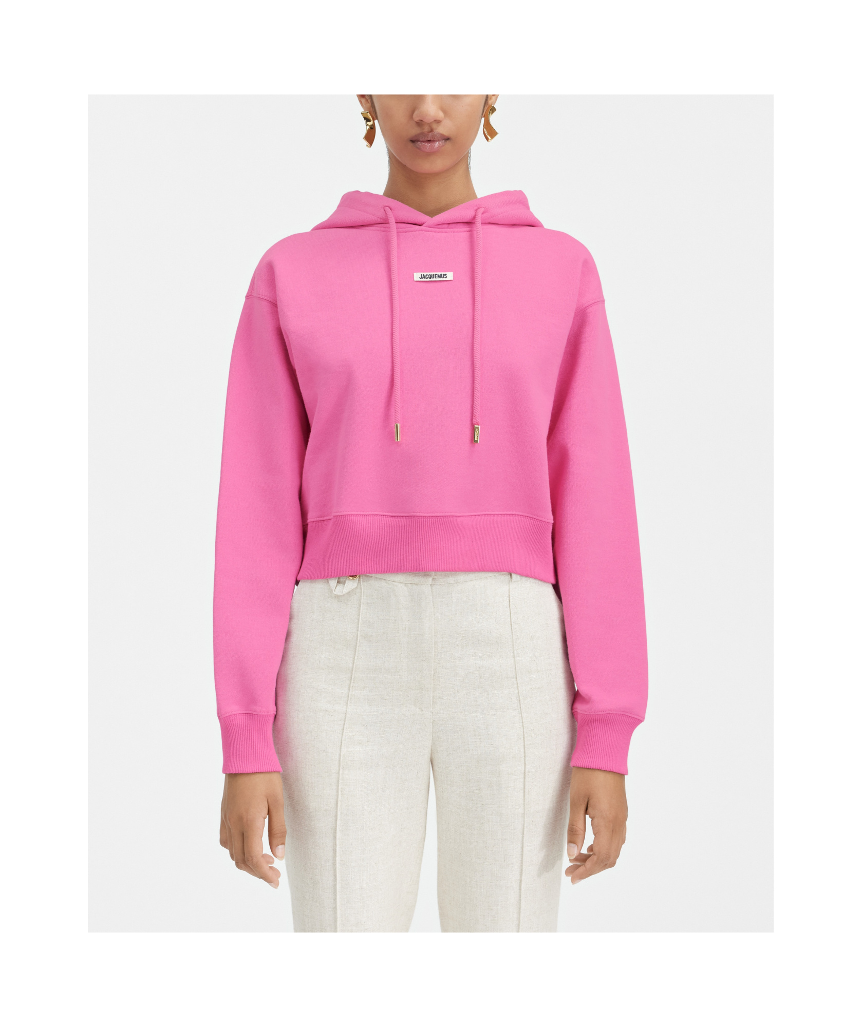 Jacquemus Logo Patch Drawstring Hoodie In Pink