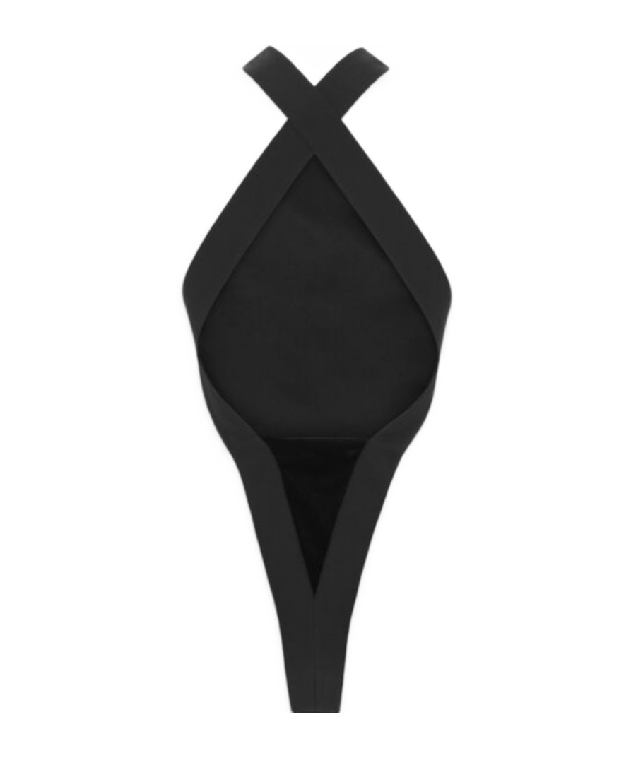 Saint Laurent Crossneck Bodysuit Top In Black