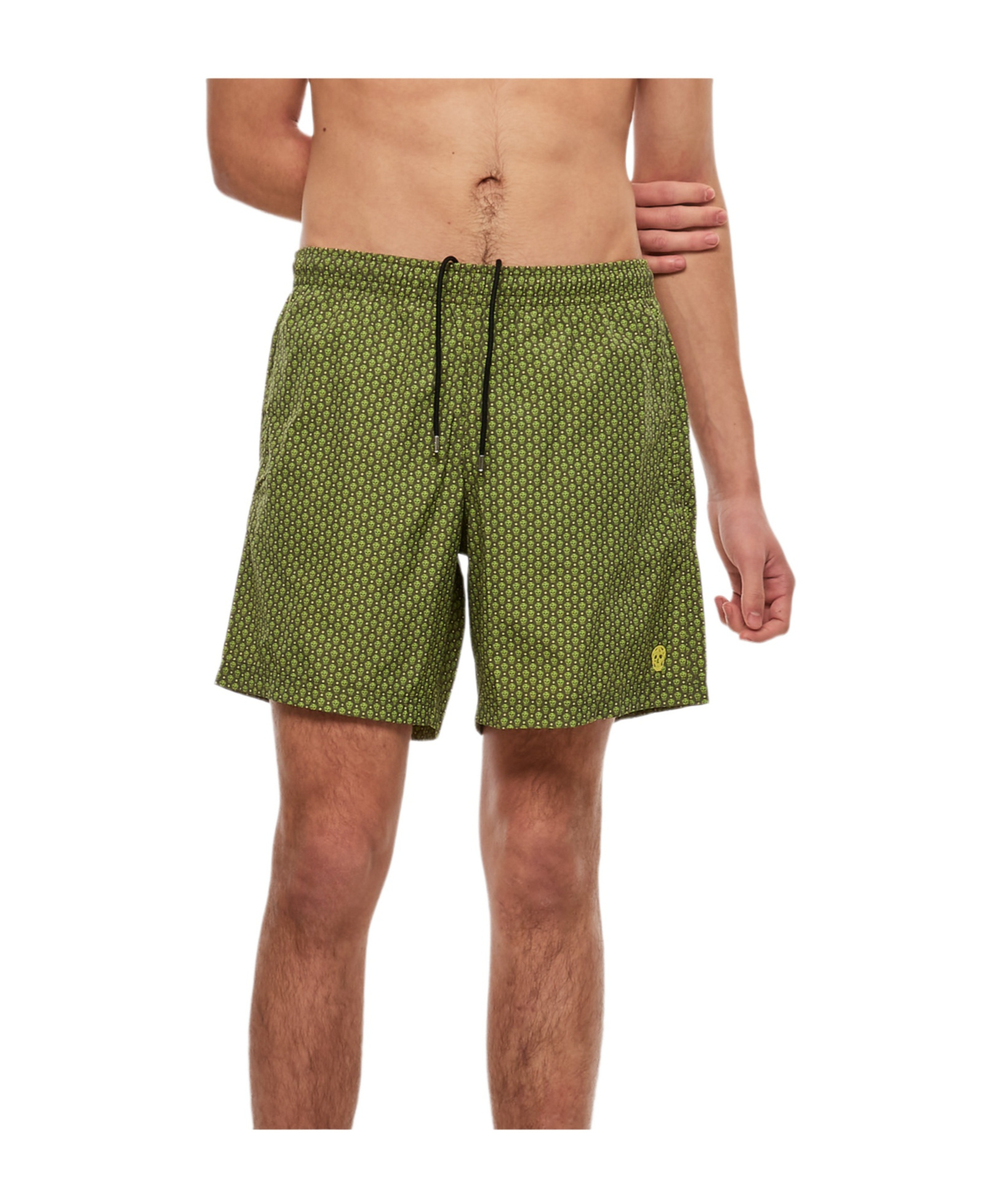 Alexander Mcqueen Green Dots Skull Swim Shorts In Green
