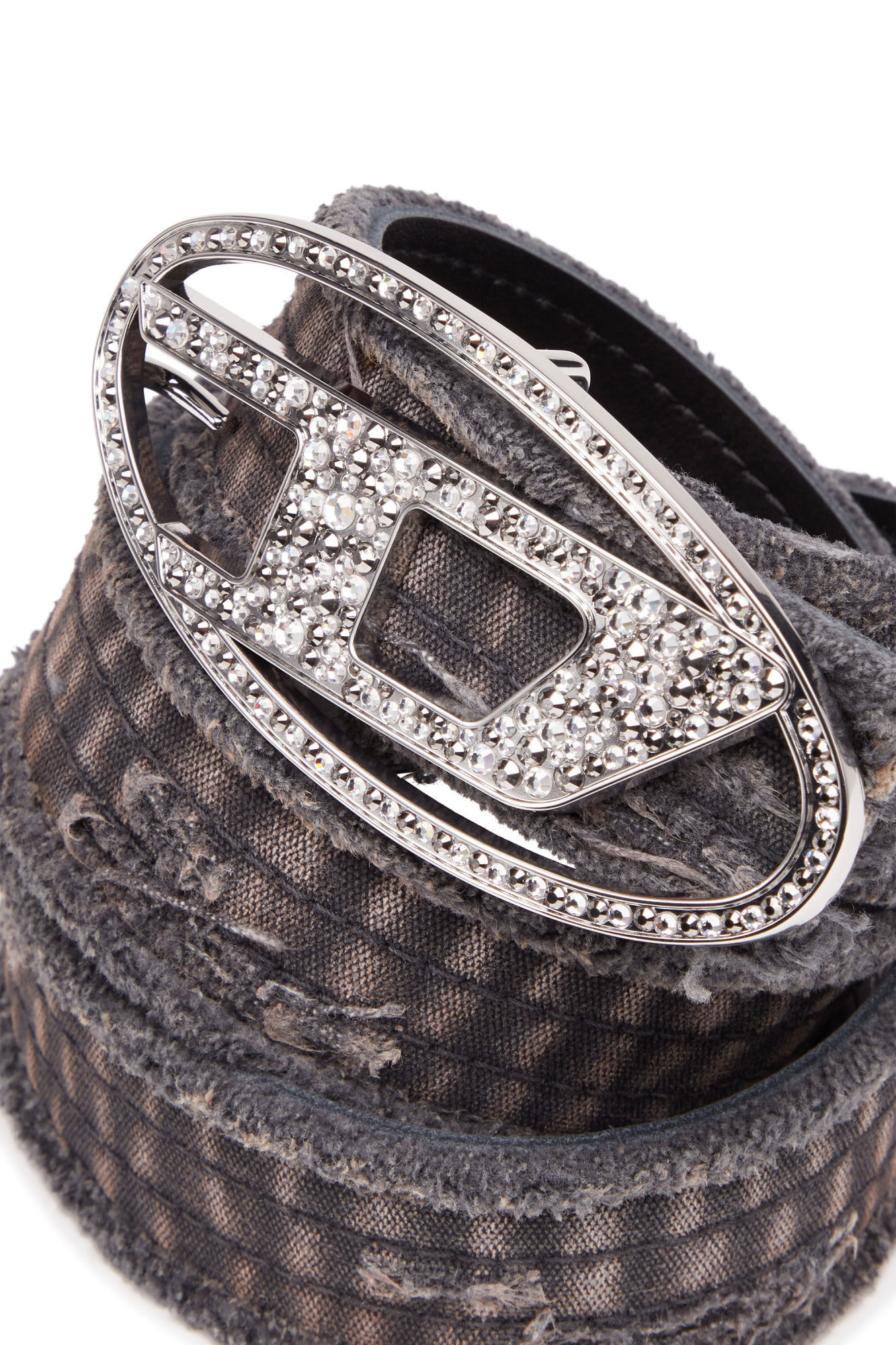 Diesel B-1dr Strass Distressed Belt In Black