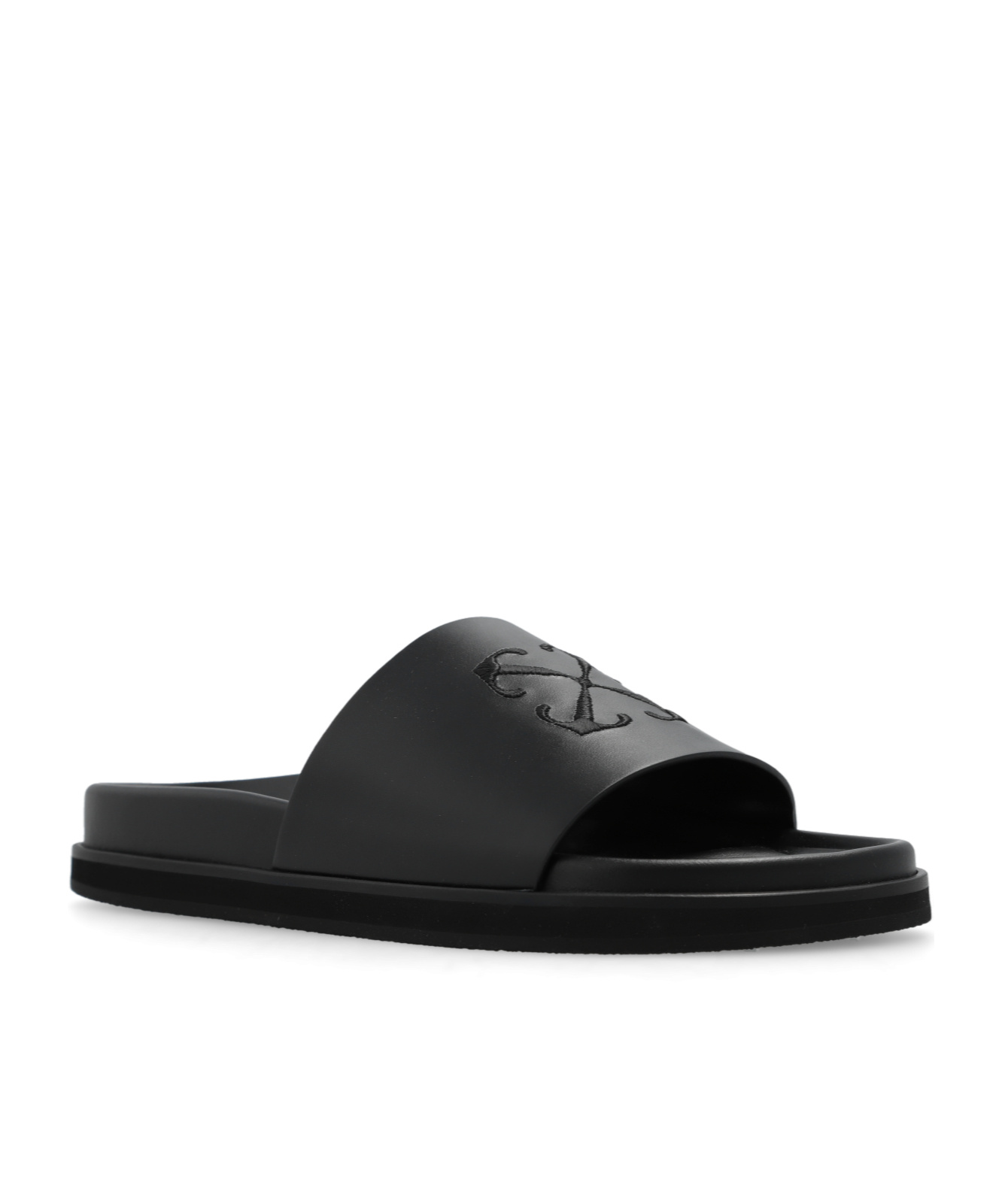 Shop Off-white Arrows-embroidered Leather Slippers In Black