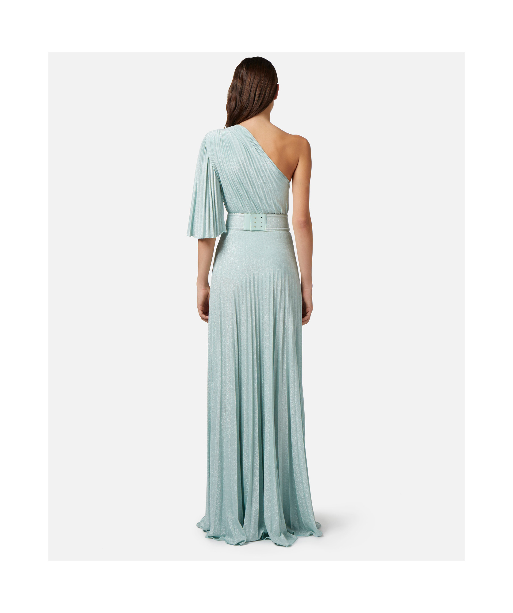 Shop Elisabetta Franchi Asymmetrical Pleated Long Dress