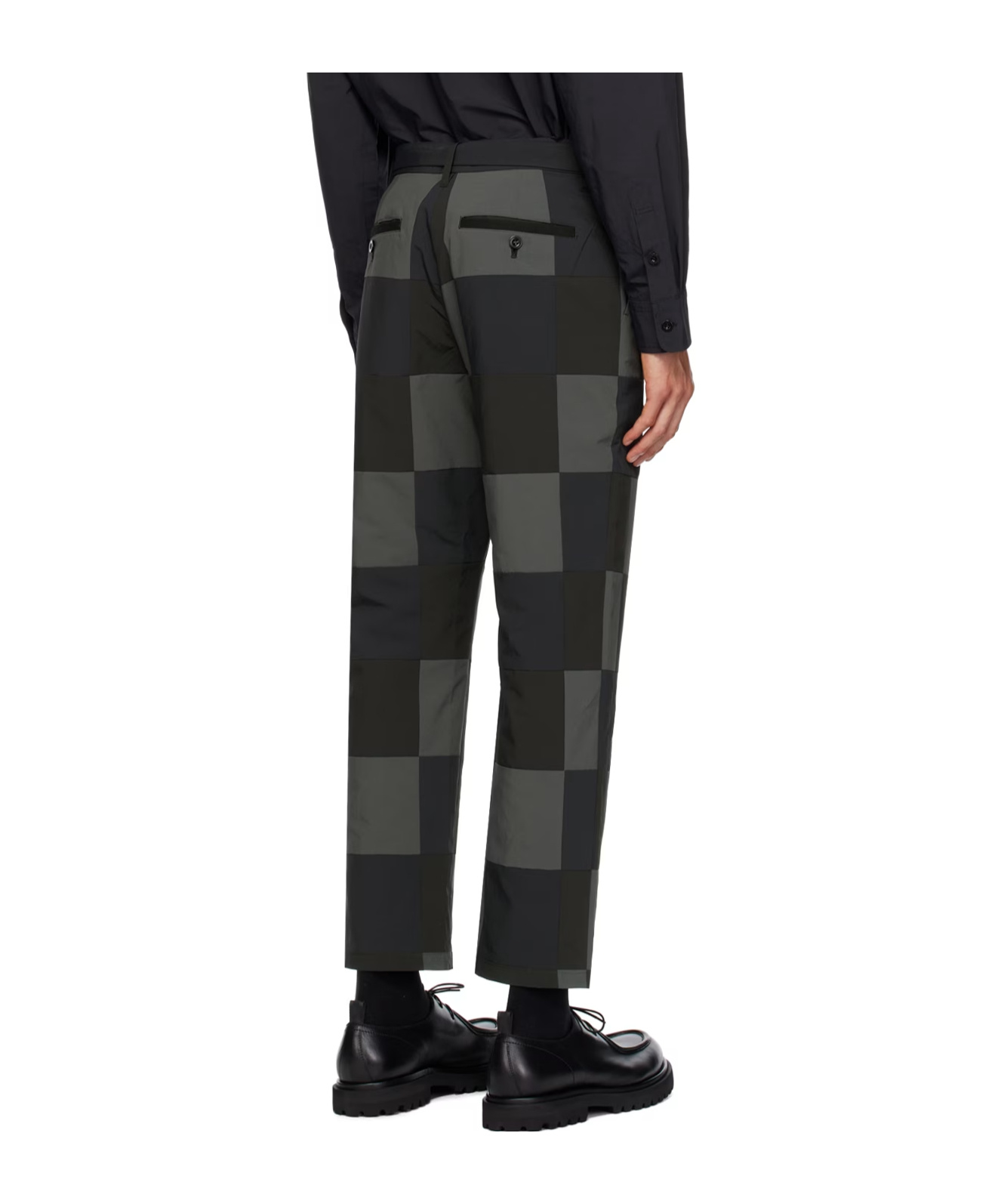 Sacai Checkerboard-print Cotton Chino Trousers In Black