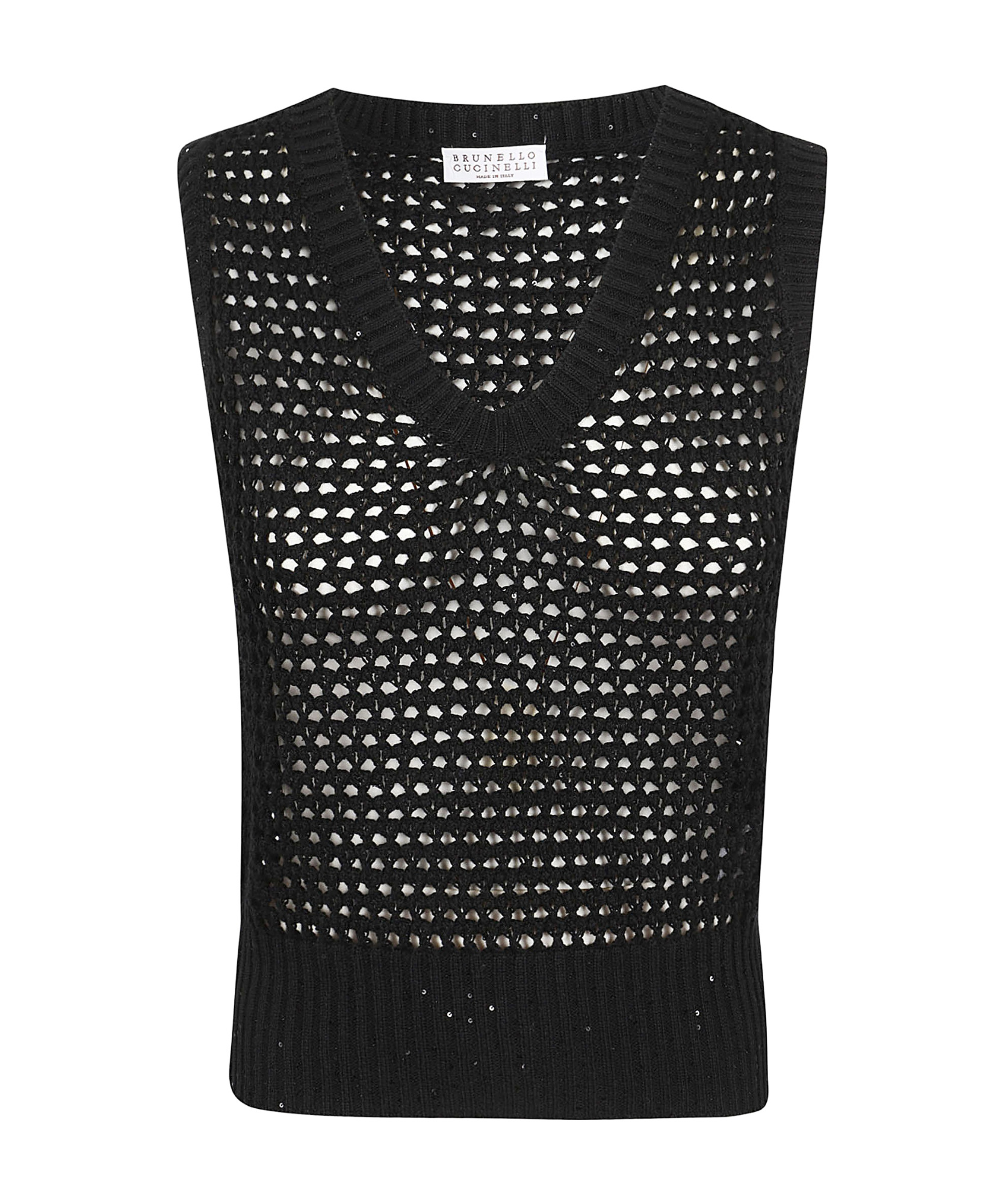 BRUNELLO CUCINELLI SEQUIN-EMBELLISHED OPEN-KNIT VEST