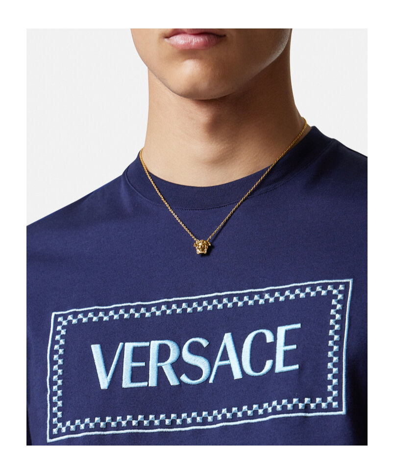 Versace Logo-print Cotton T-shirt In Blue