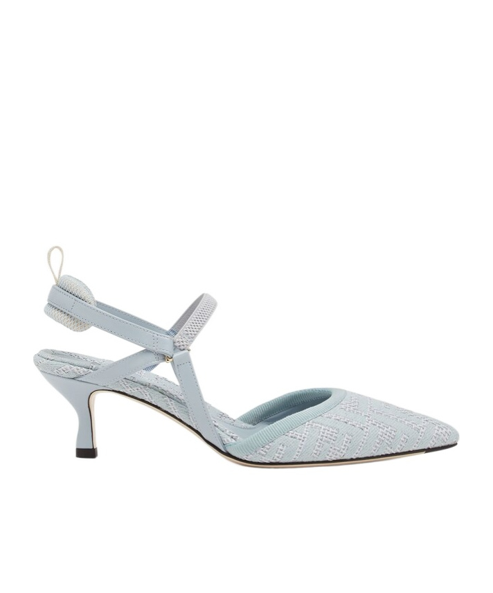 Fendi Light Blue Cotton Medium-heeled Slingbacks In Blue
