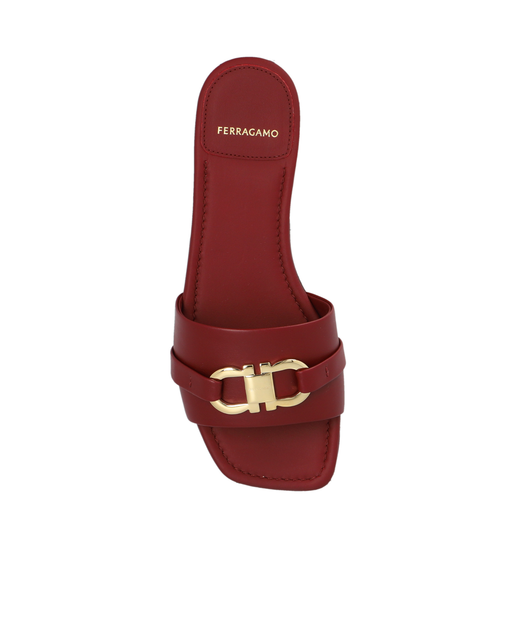 Ferragamo Leah Gancini Leather Flat Sandals In Brown