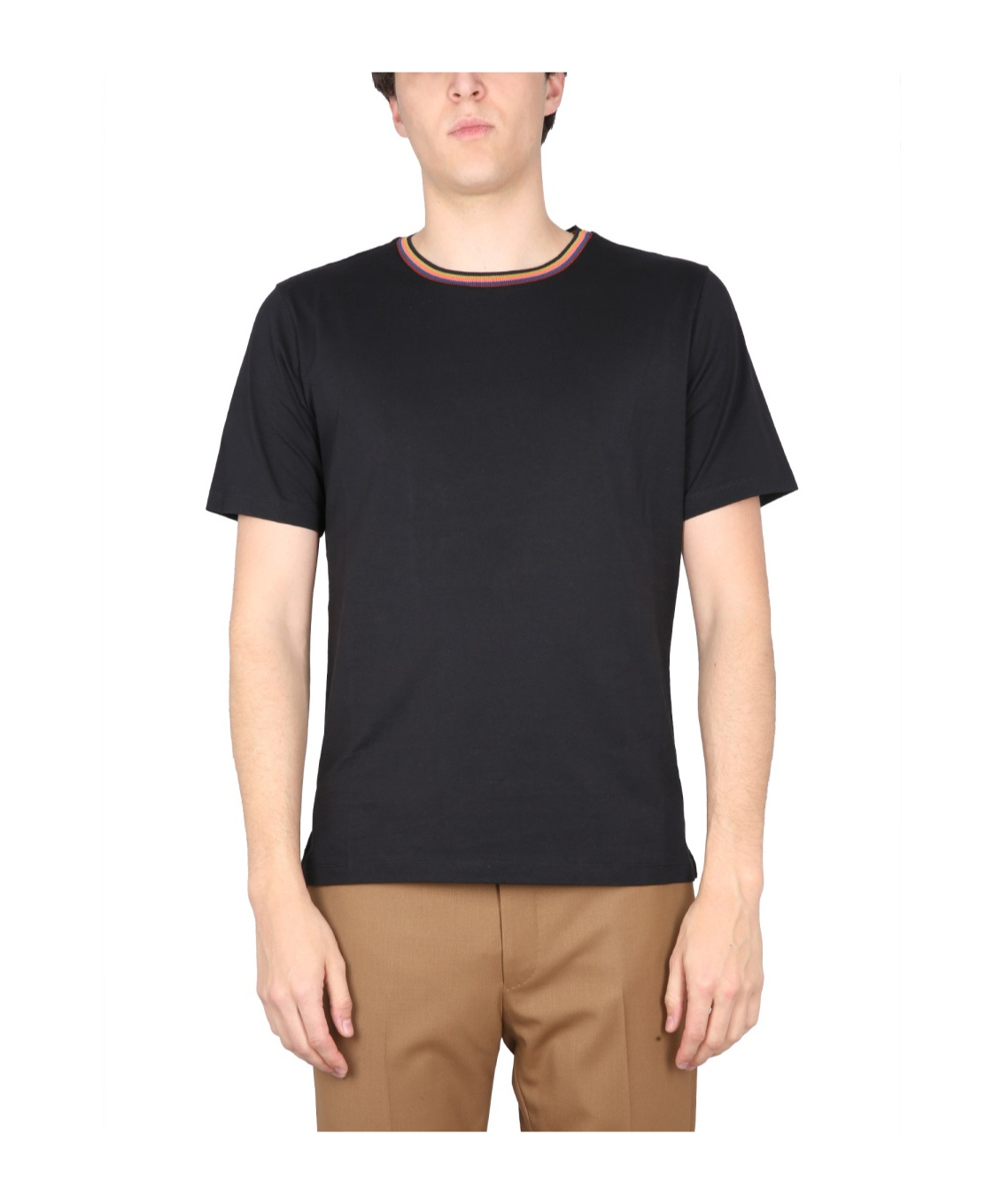 Paul Smith Stripe-trim Organic Cotton T-shirt In Black