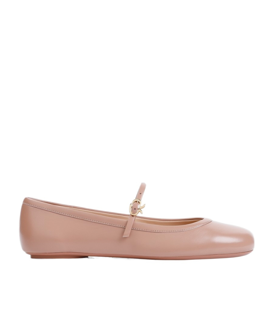 Shop Gianvito Rossi Carla Leather Ballerina Shoes In Nude
