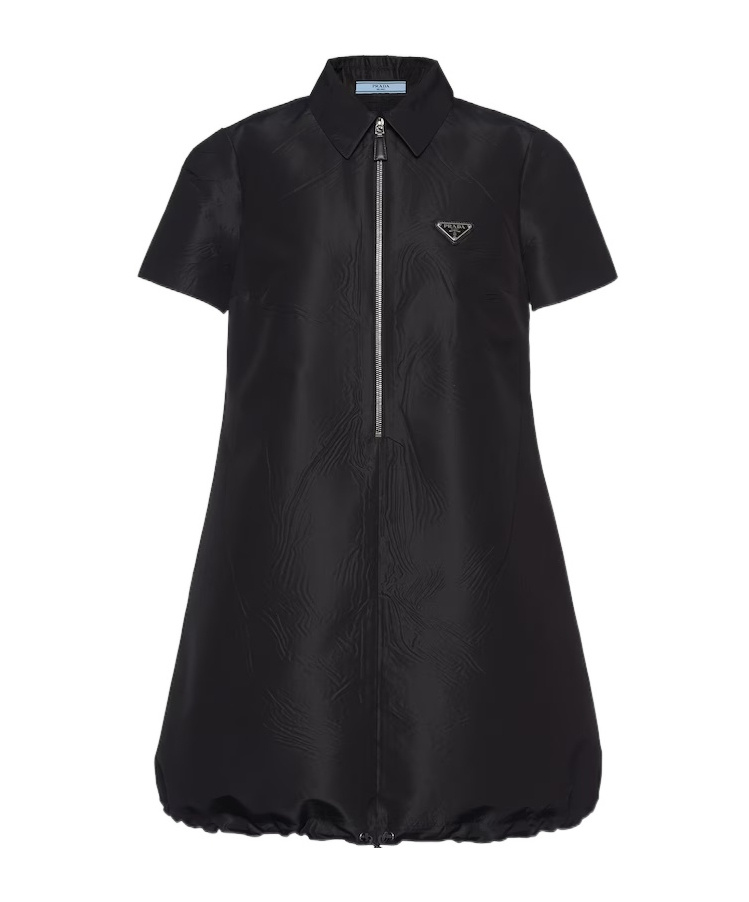 Prada Mini Dress With Drawstring Hemline And A-line Silhouette In Black