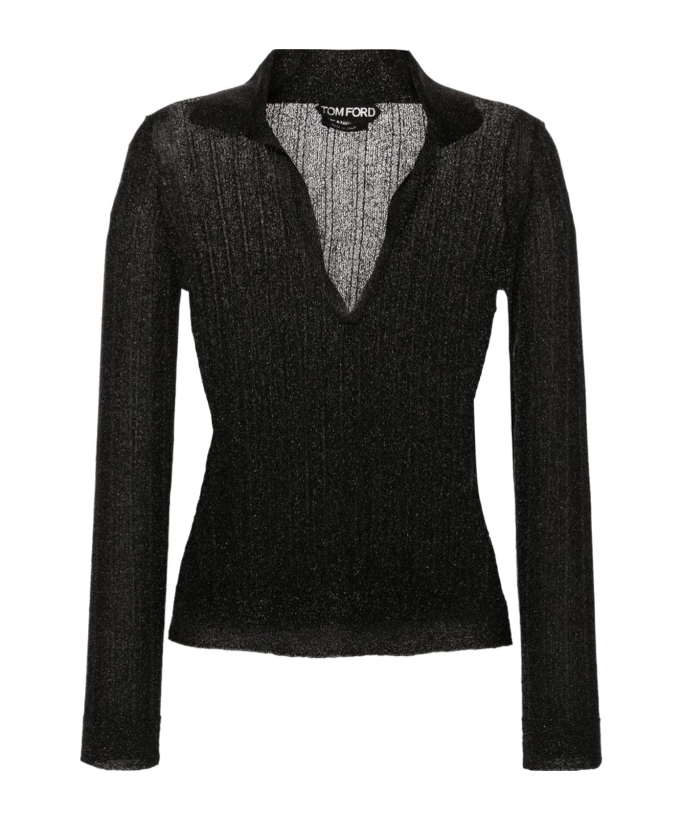 Tom Ford Metallic-threading Knitted Polo Shirt In Black