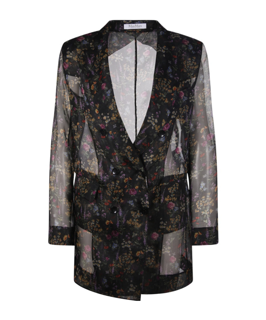 Max Mara Floral Printed Sheer Jacket In Black