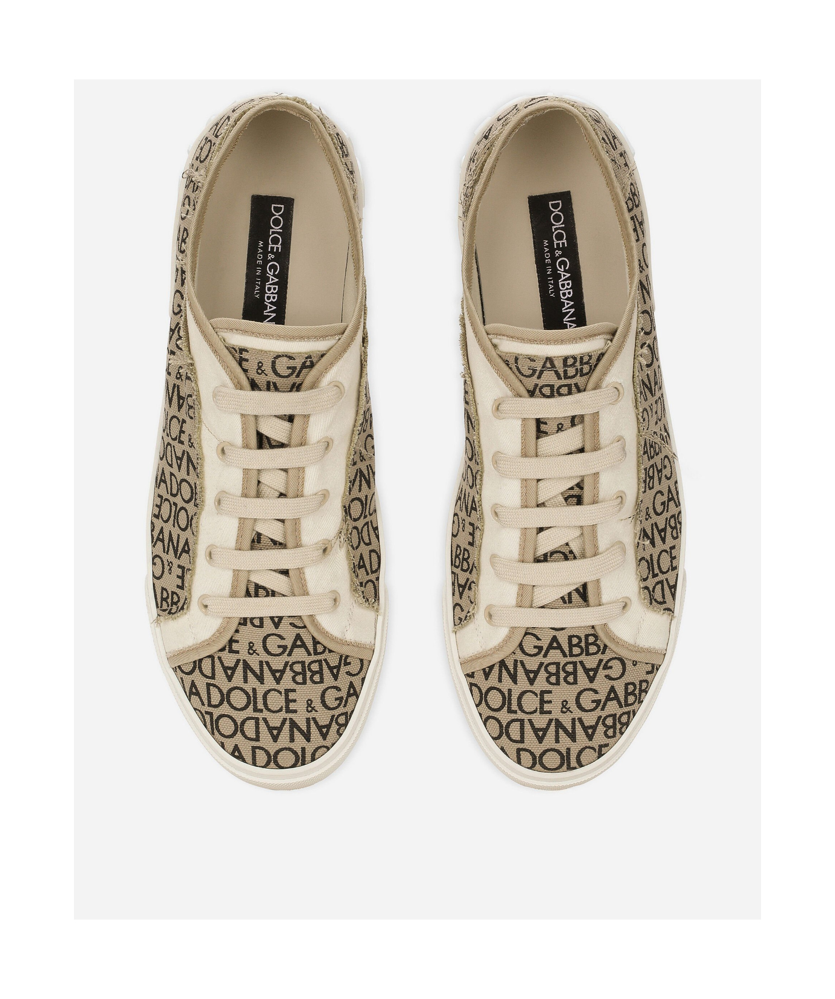 Dolce & Gabbana Man Sneakers Beige Size 11.5 Textile Fibers In White