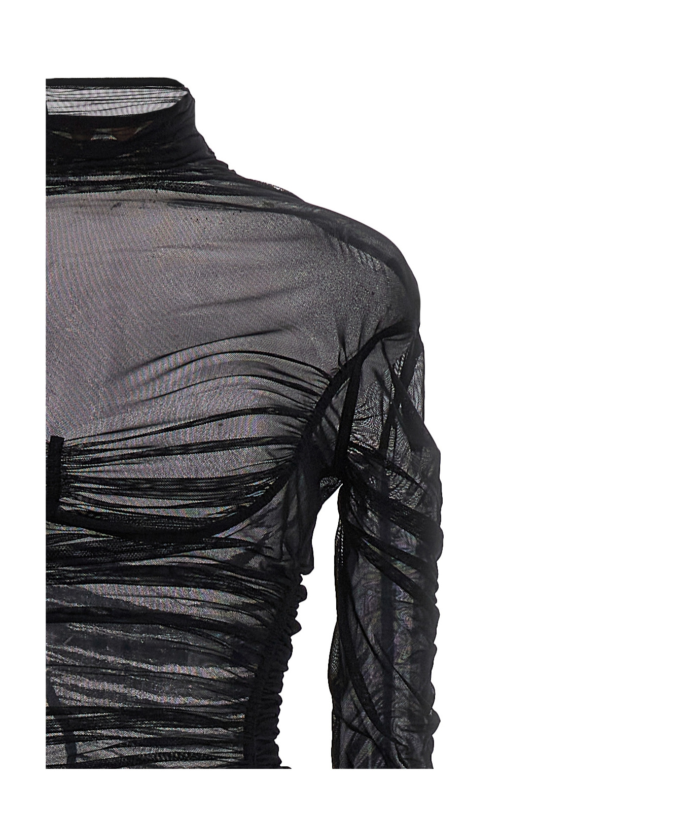 Mugler Draped Mesh Dress In Black
