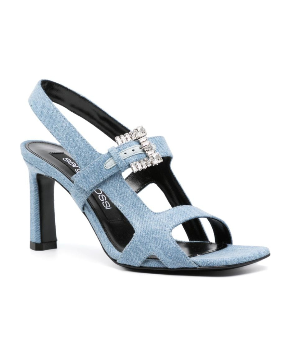 Sergio Rossi Square-headed High-heeled Sandals In Blue