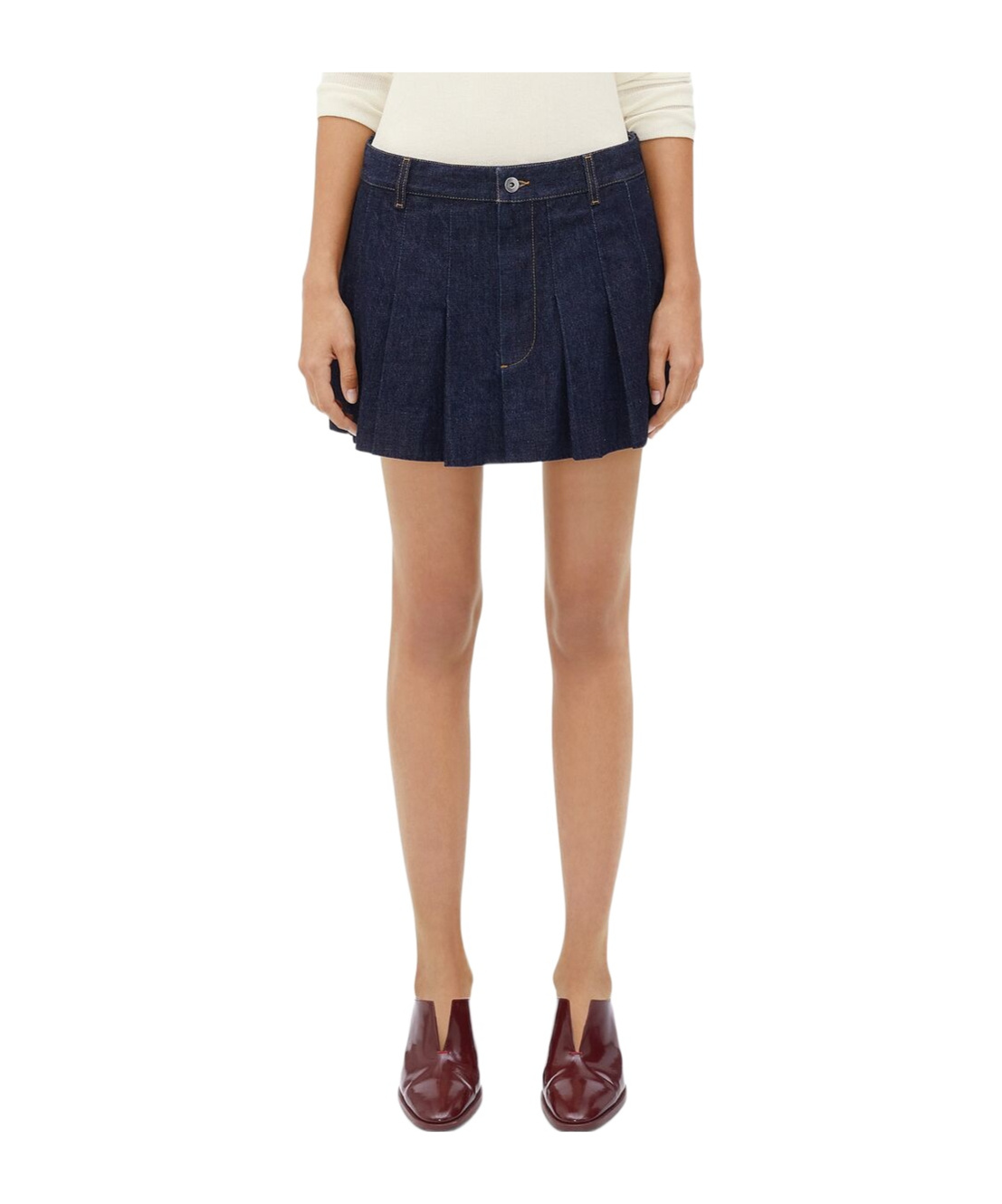 Shop Bottega Veneta Pleated Denim Miniskirt In Multicolor