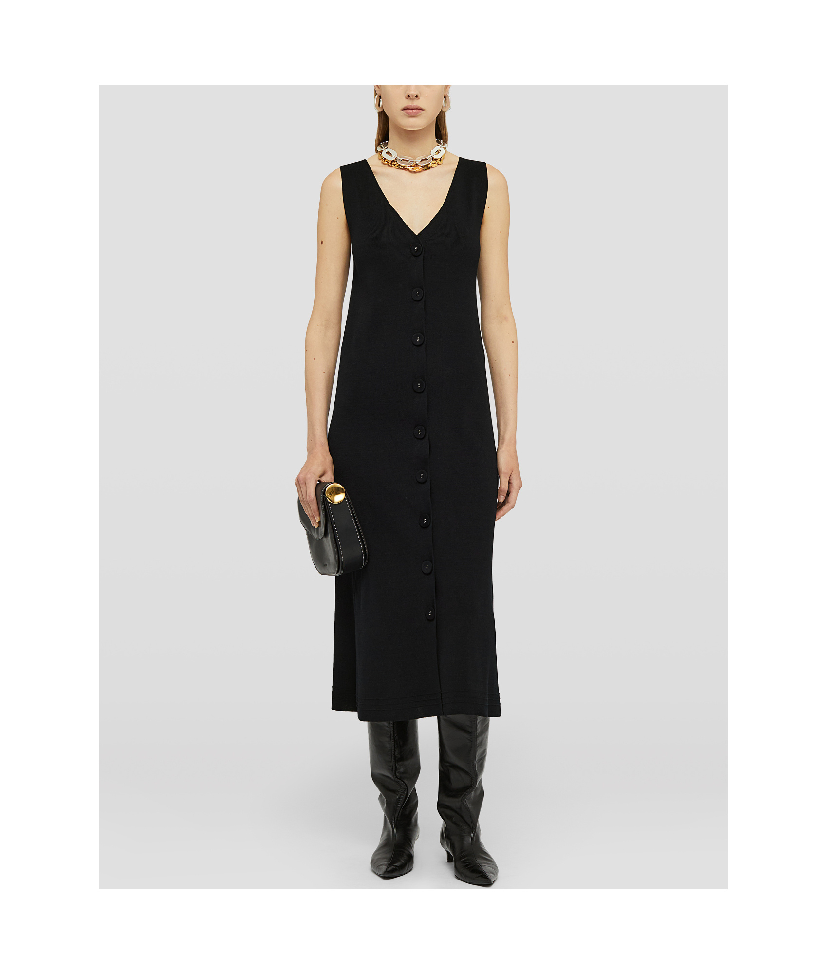 Jil Sander V-neck Knitted Midi Dress In Black
