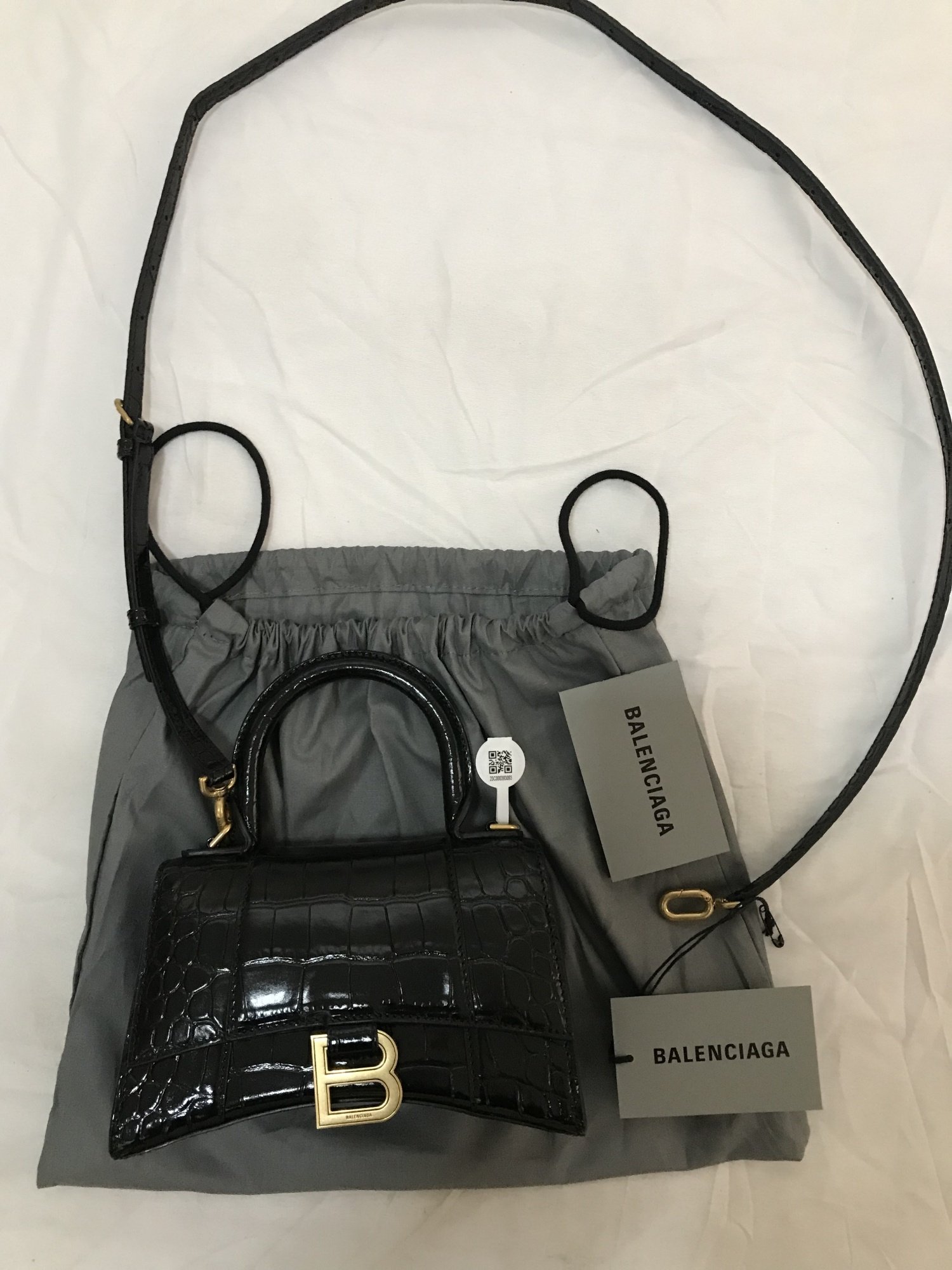 Balenciaga Hourglass Small Croc-effect Leather Crossbody Bag In Black