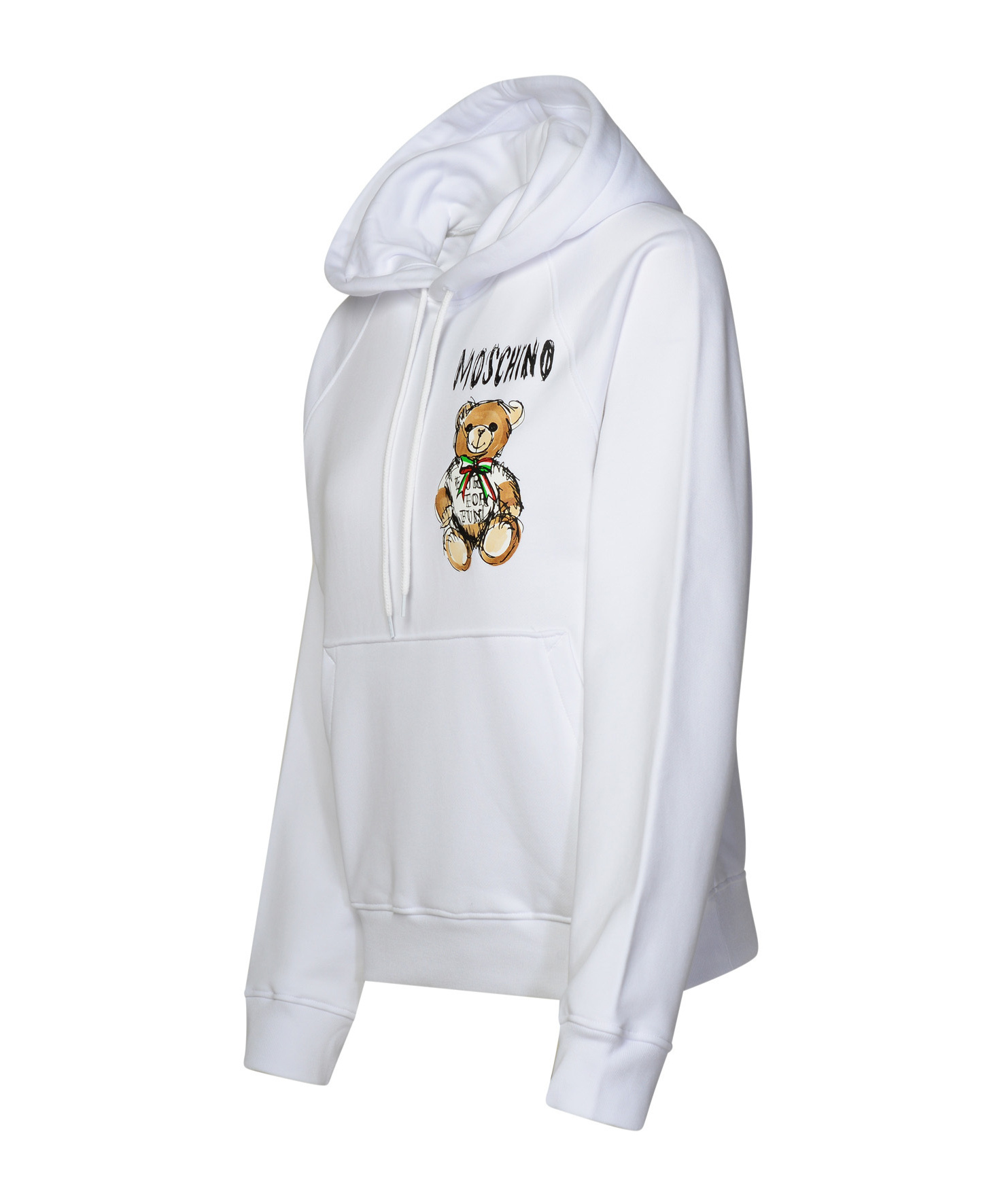 Moschino Logo Teddy Bear Printed Drawstring Hoodie In White
