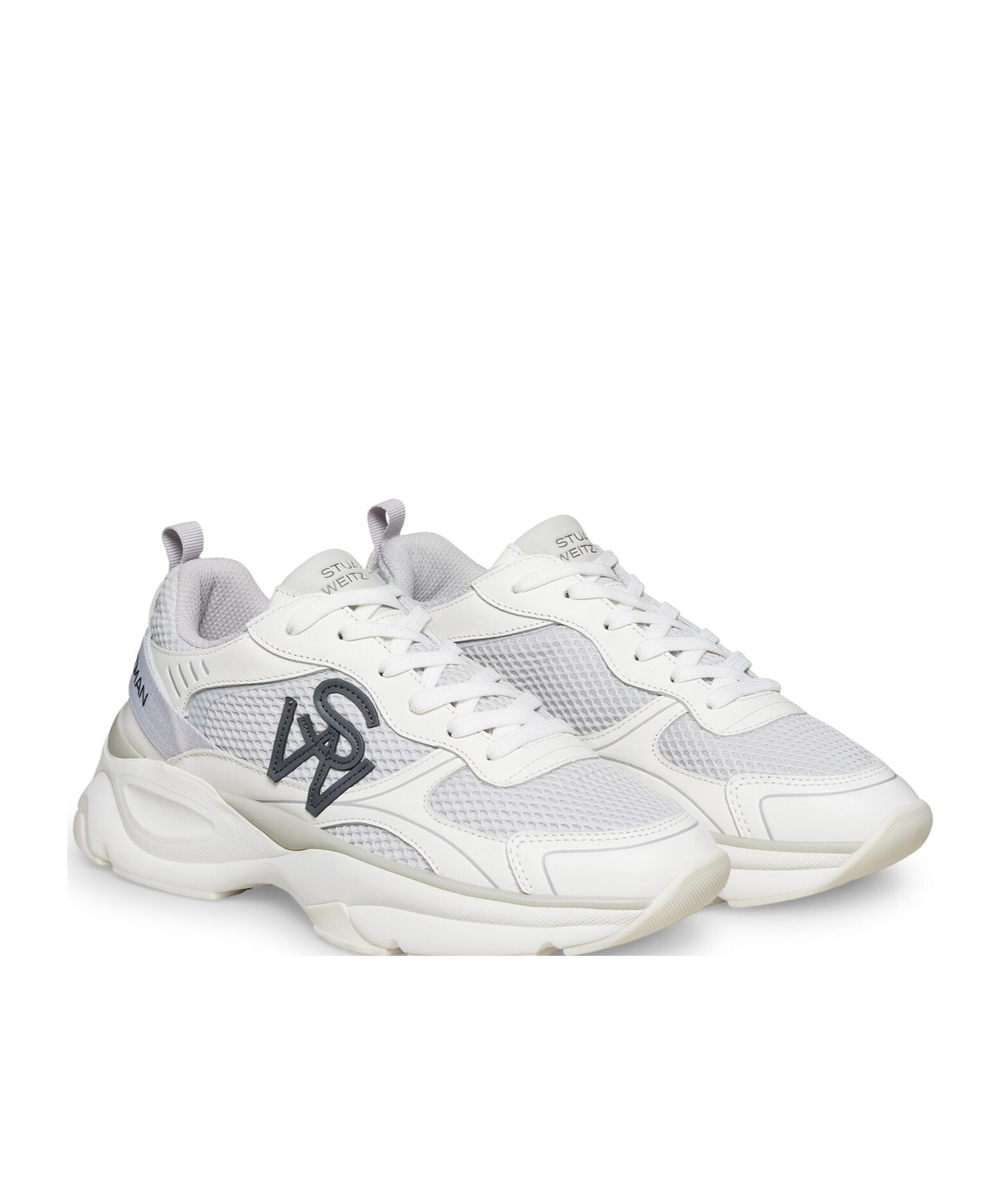 Stuart Weitzman Leather And Mesh Sneakers In White