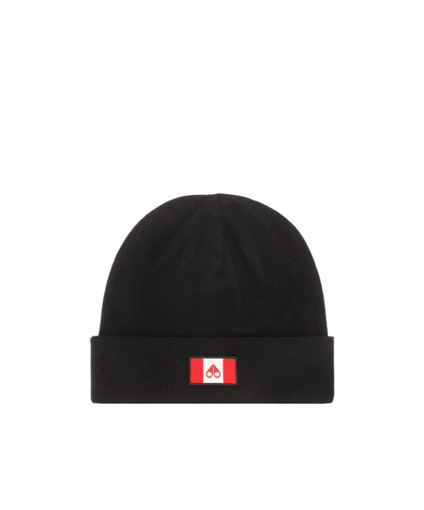 Moose Knuckles Logo Patch Woolen Cap In Black