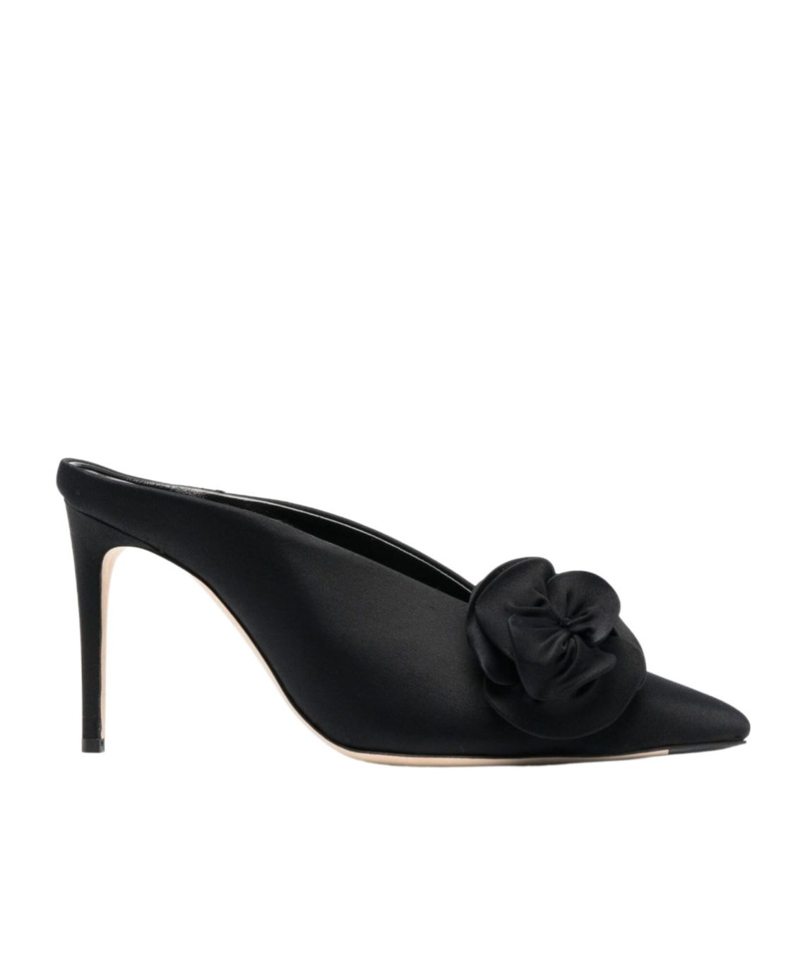 Victoria Beckham Floral-applique Satin Mules In Black