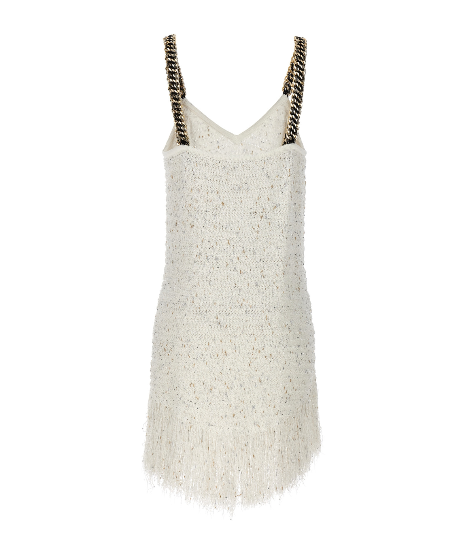 Balmain Fringed Lurex Tweed Minidress In White