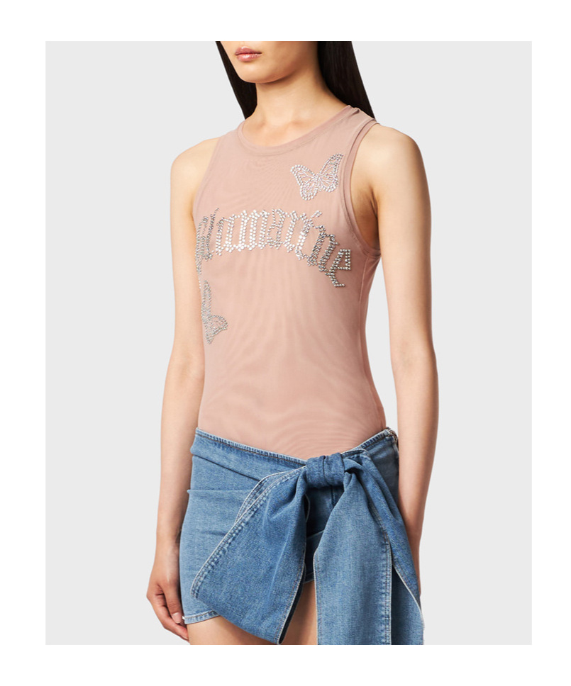 Blumarine Round Neck Vest In Nude