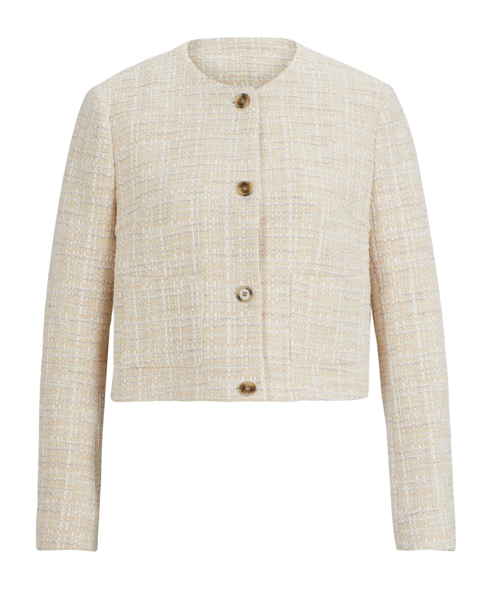 Hugo Boss Collarless Regular-fit Jacket In Melange Tweed In Nude