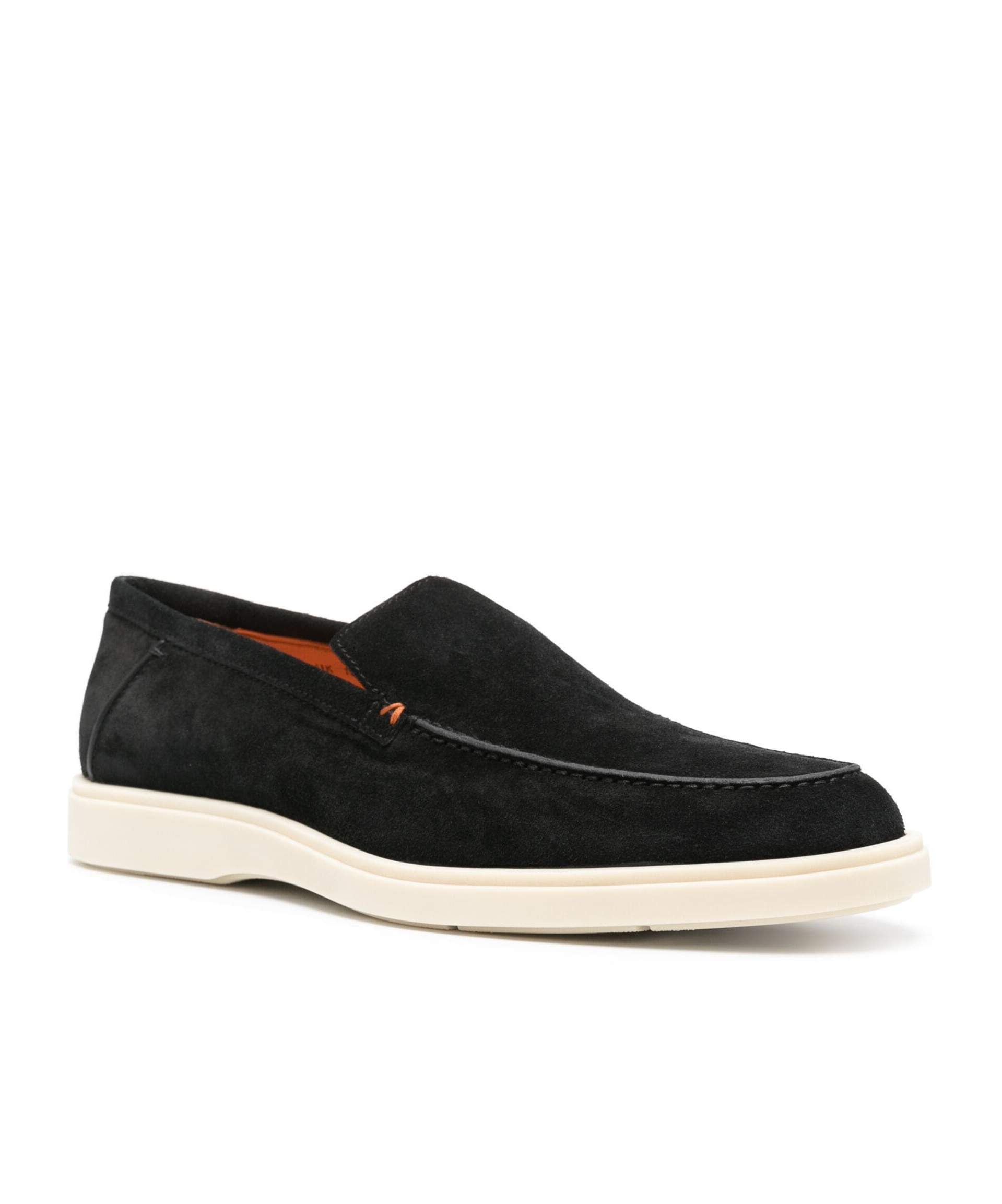Santoni Almond-toe Suede Loafers In Black