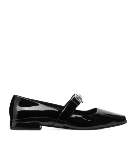 Versace Open-toe Ballet Flats In Gianni Ribbon In Black