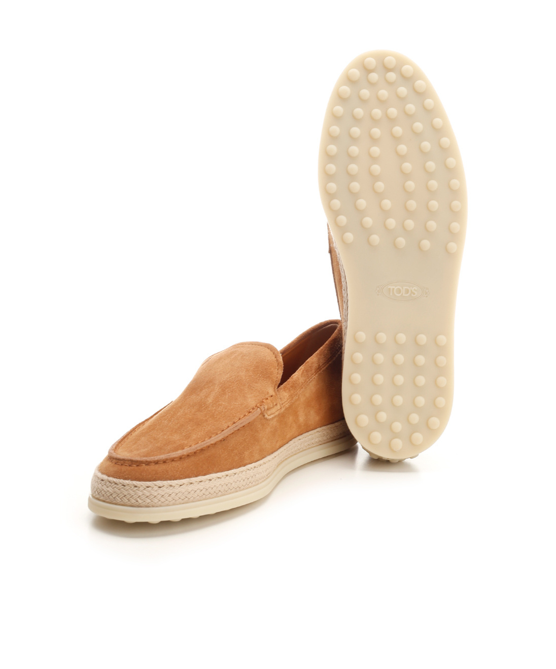 Tod's Round Toe Suede Loafers With Espadrille Detail In Neutral