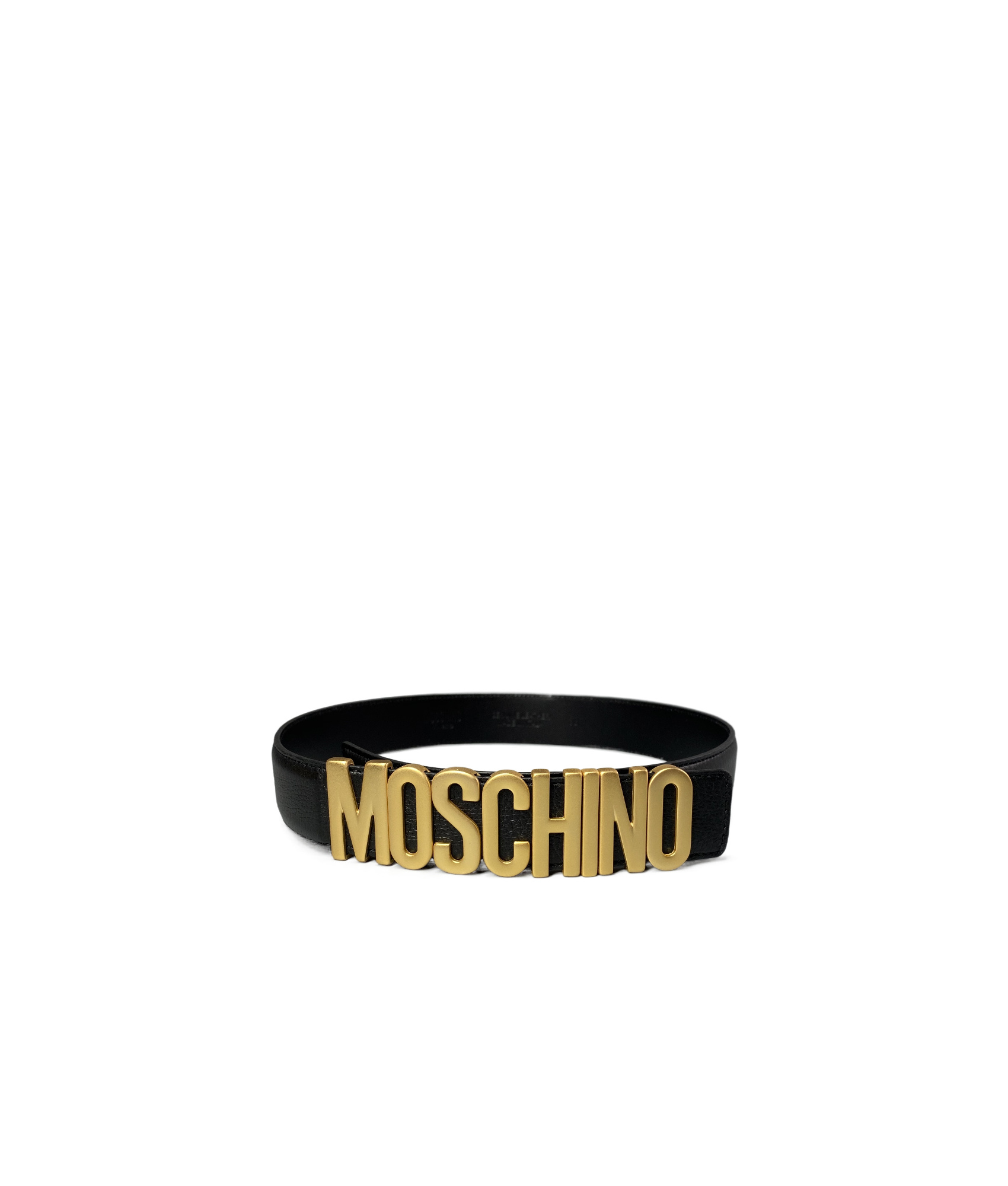 Moschino Adjustable Logo Embossed Belt With Multiple Holes In Black