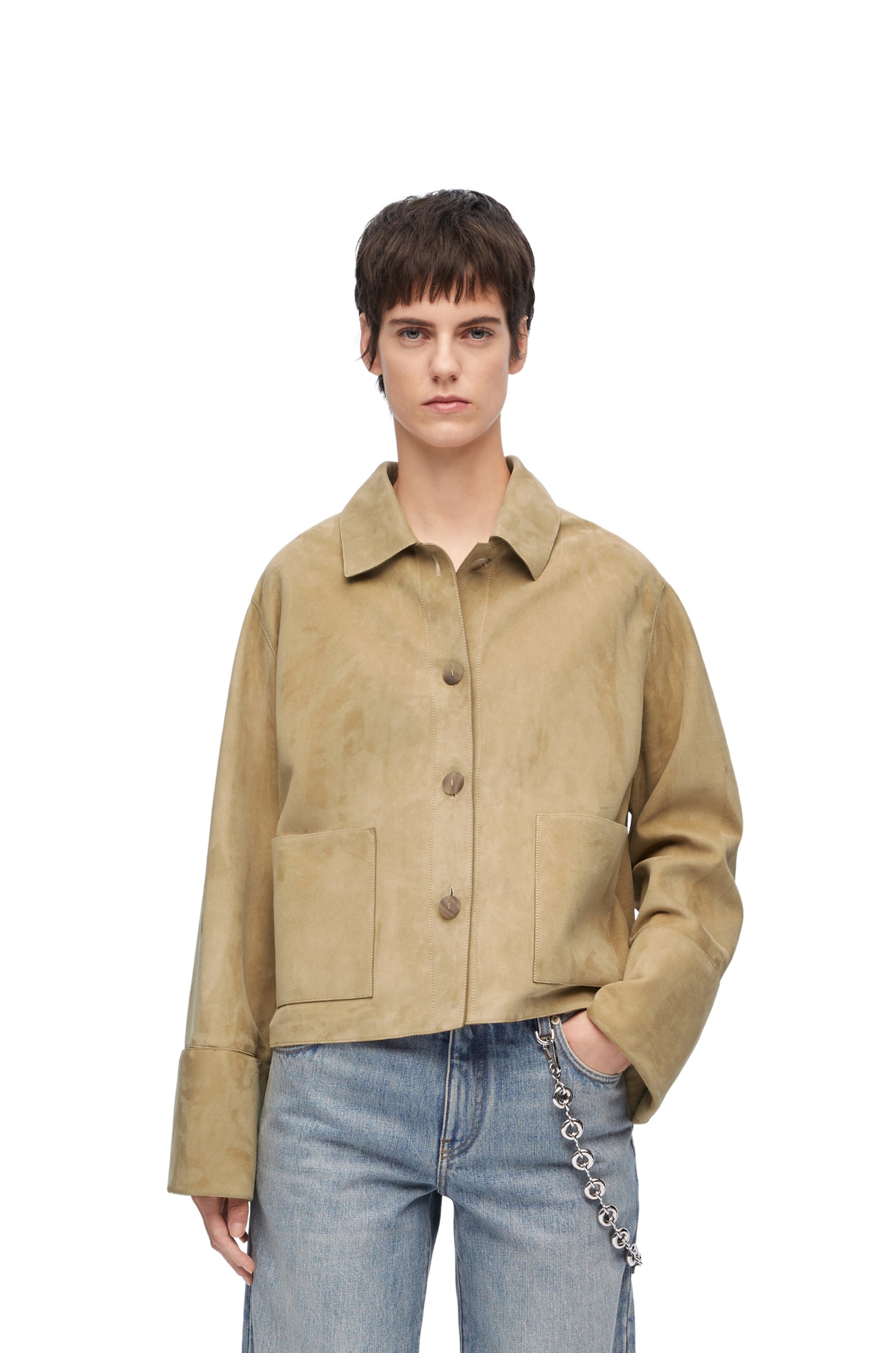 Loewe Crimped Suede Leather Jacket In Nude